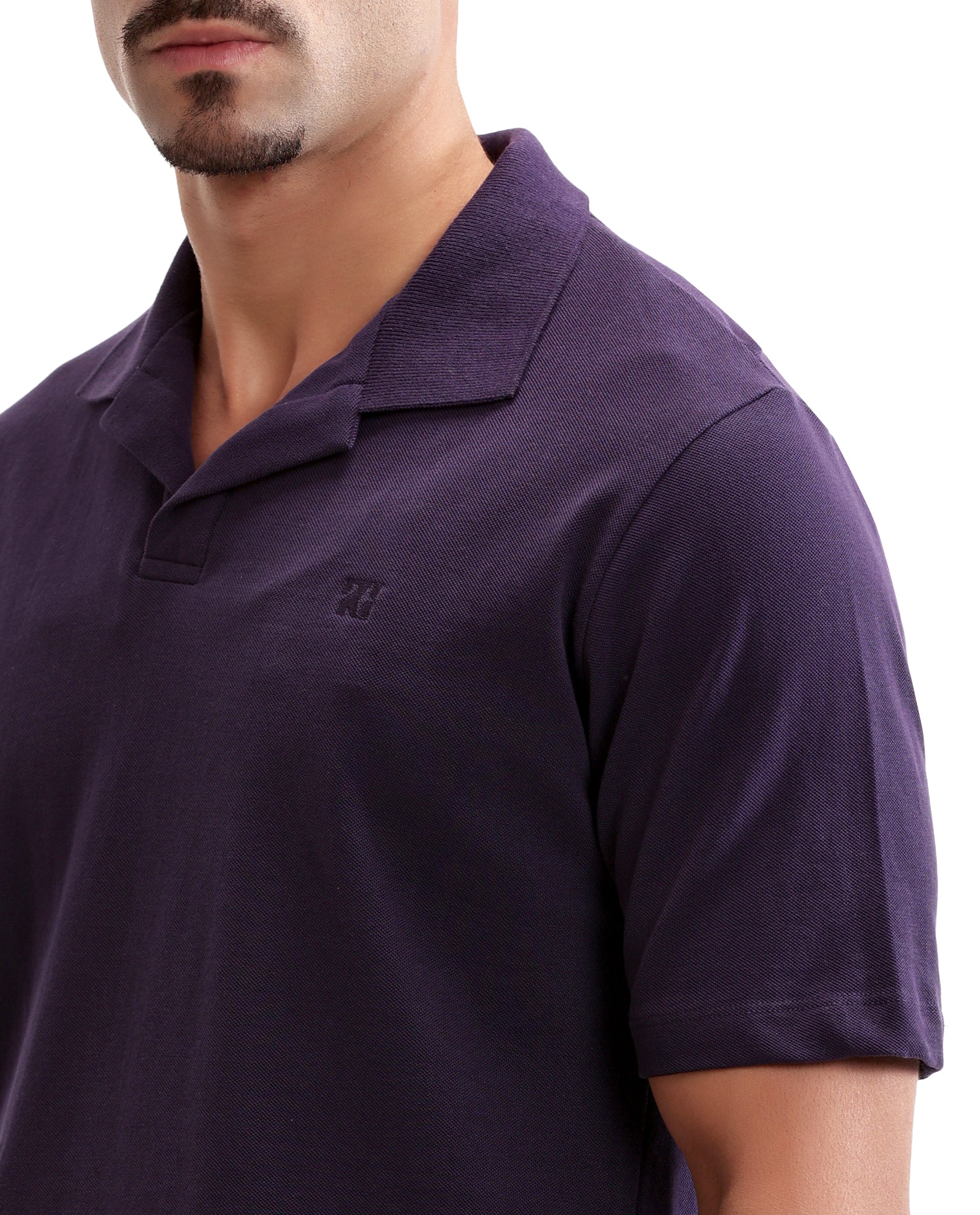 Deep Purple Johnny Collar Pique Polo with Tone-on-Tone 7C Embroidery