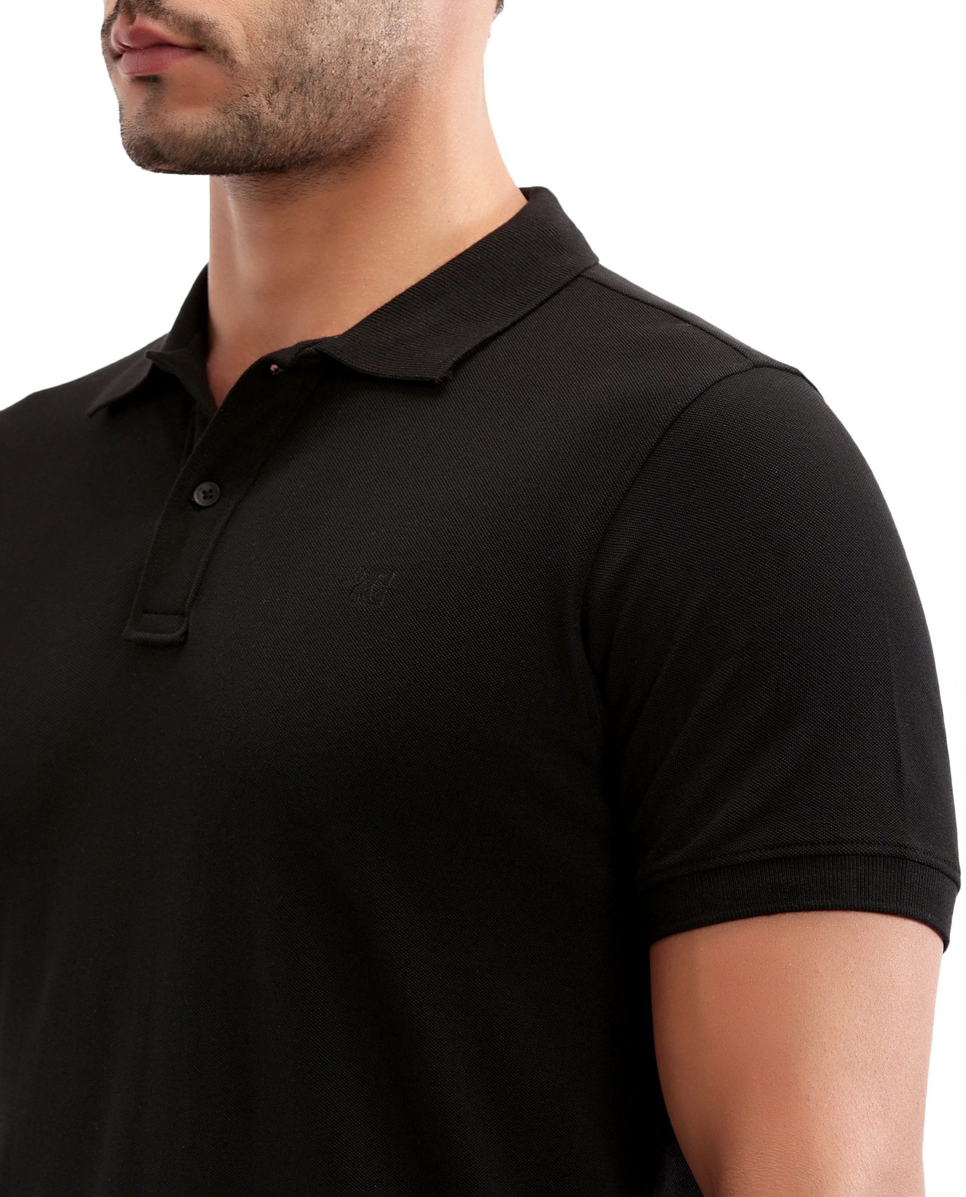 Charcoal Black Pique Polo with Tone-on-Tone 7C Embroidery