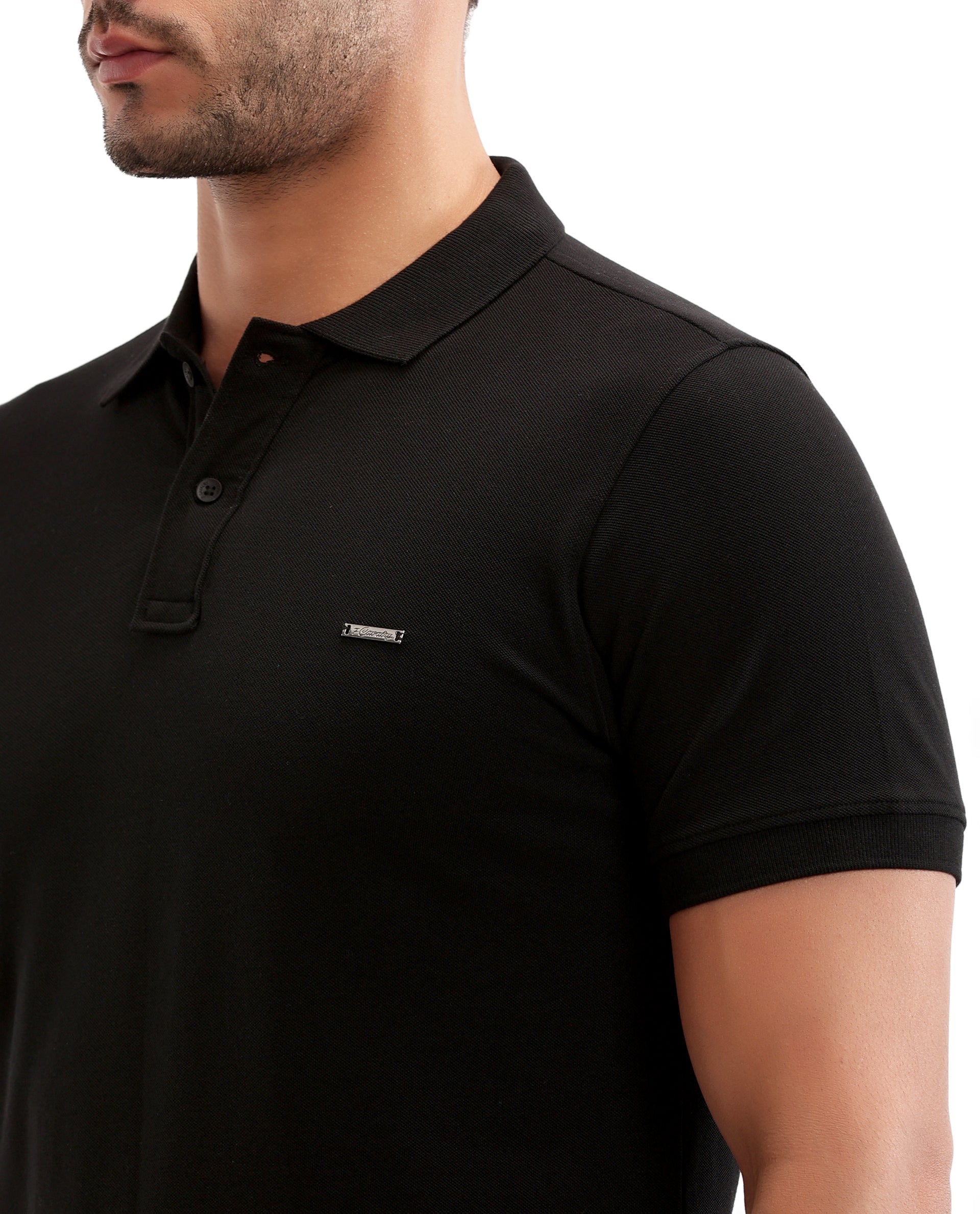 Charcoal Black Pique Polo with Metal Badge