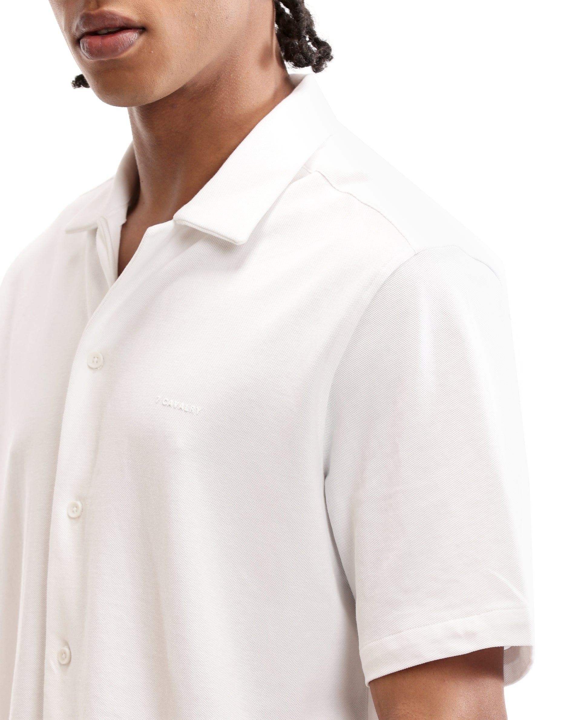 Pure White Pique Knit Shirt with HD Print