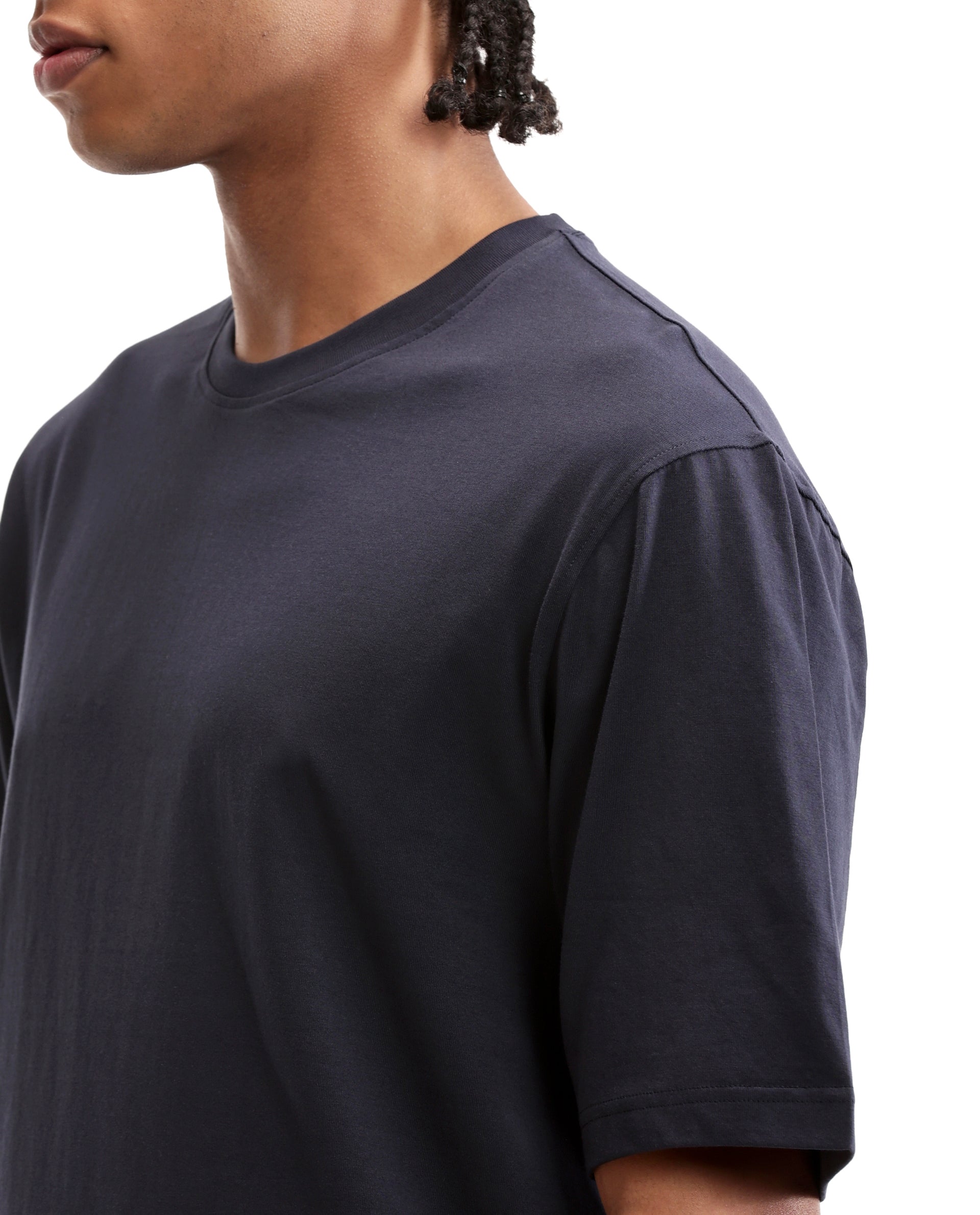 Midnight Navy Blue Single Jersey Crew Neck Oversized T-Shirt