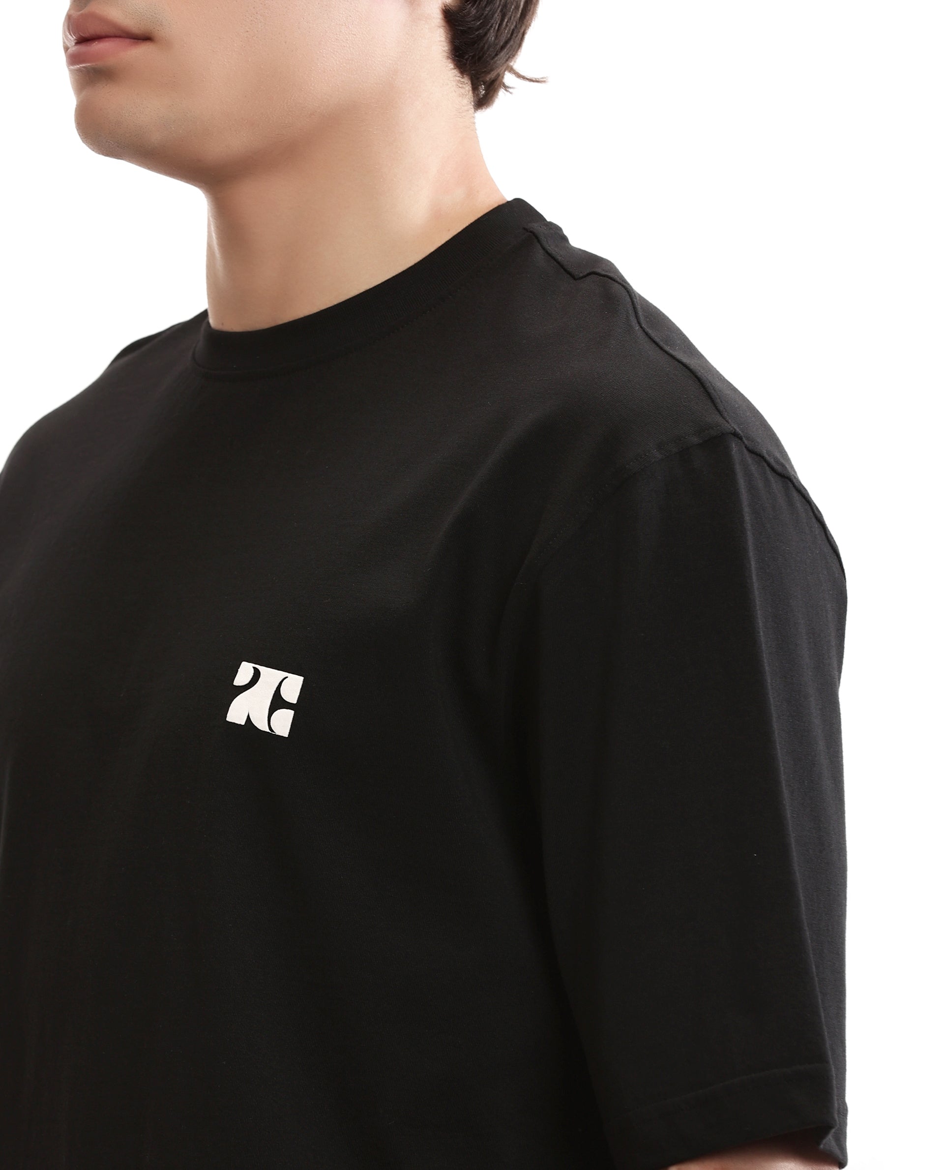 Charcoal Black Single Jersey Crew Neck Oversized T-Shirt with Pure White HD Print