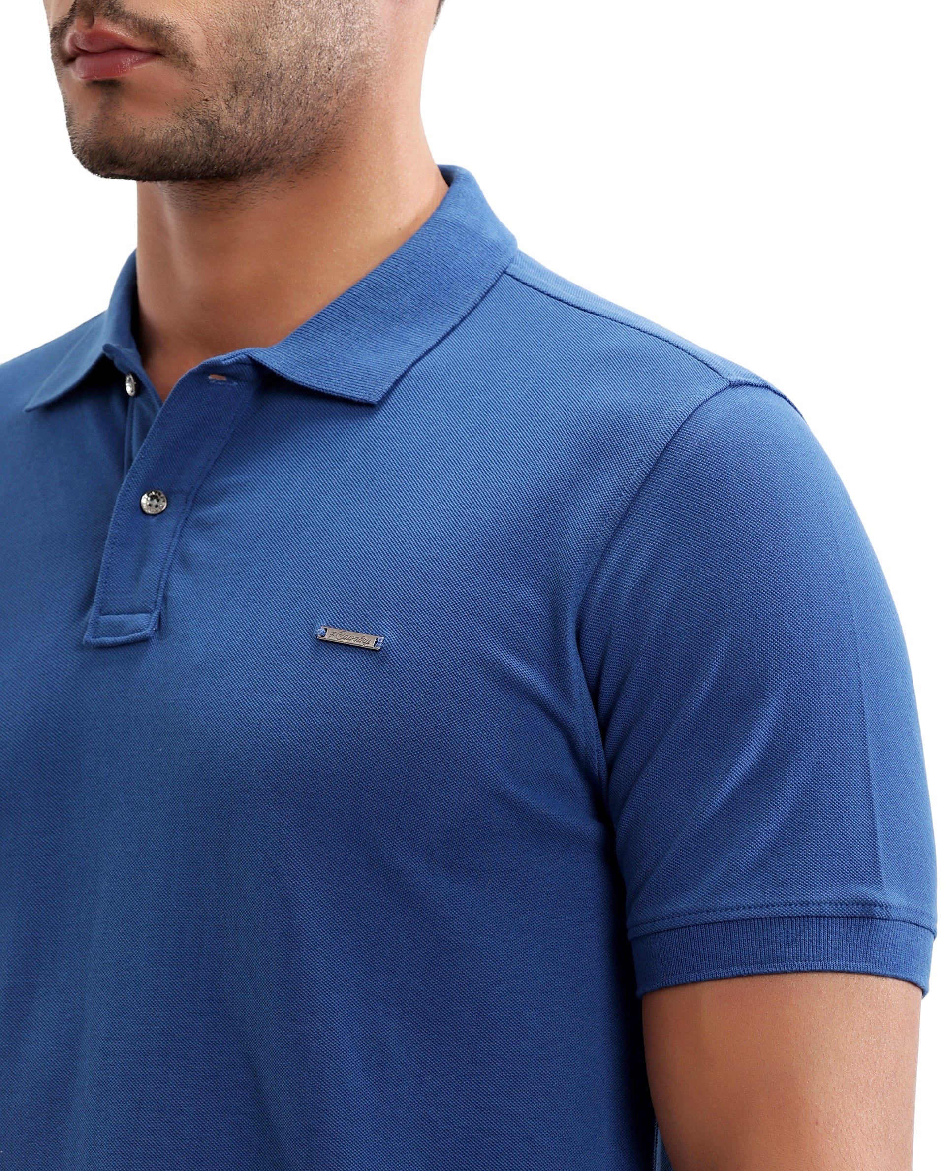 Imperial Prussian Blue Pique Polo with Metal Buttons, 7C Metal Badge