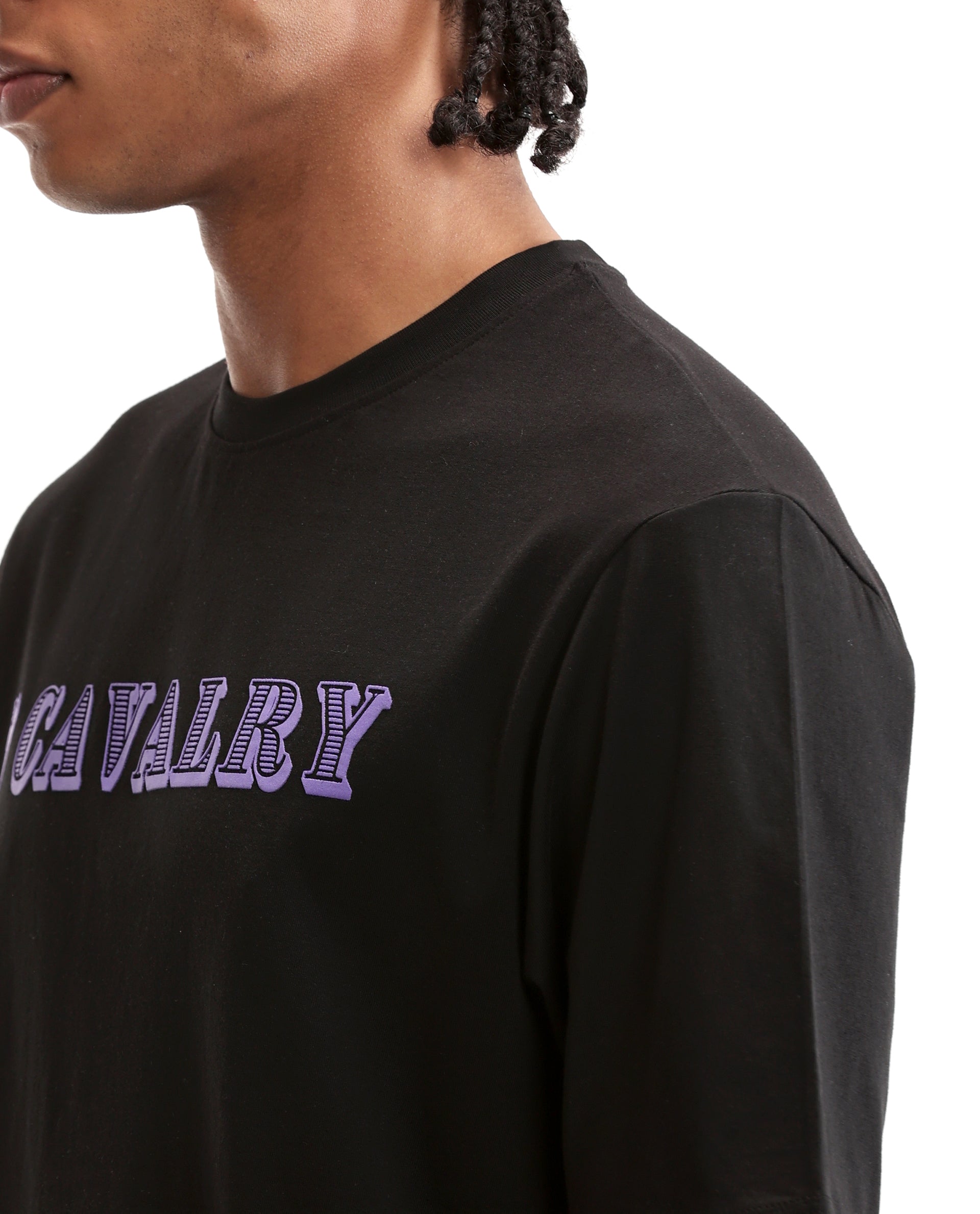 Charcoal Black Single Jersey Crew Neck Oversized T-Shirt with Deep Purple HD Print