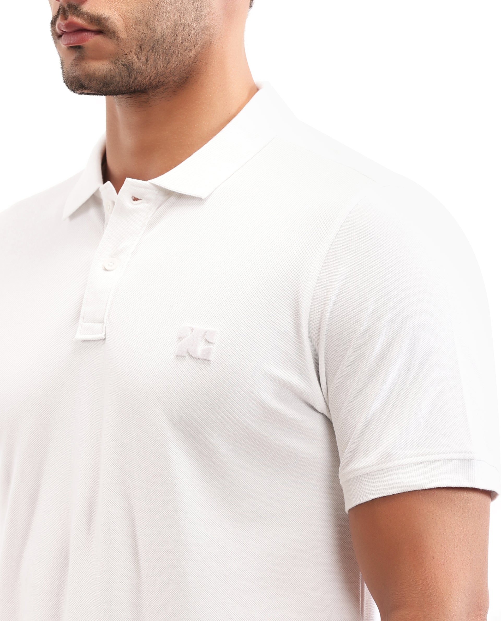 Pure White Pique Polo with Tufted Embroidery