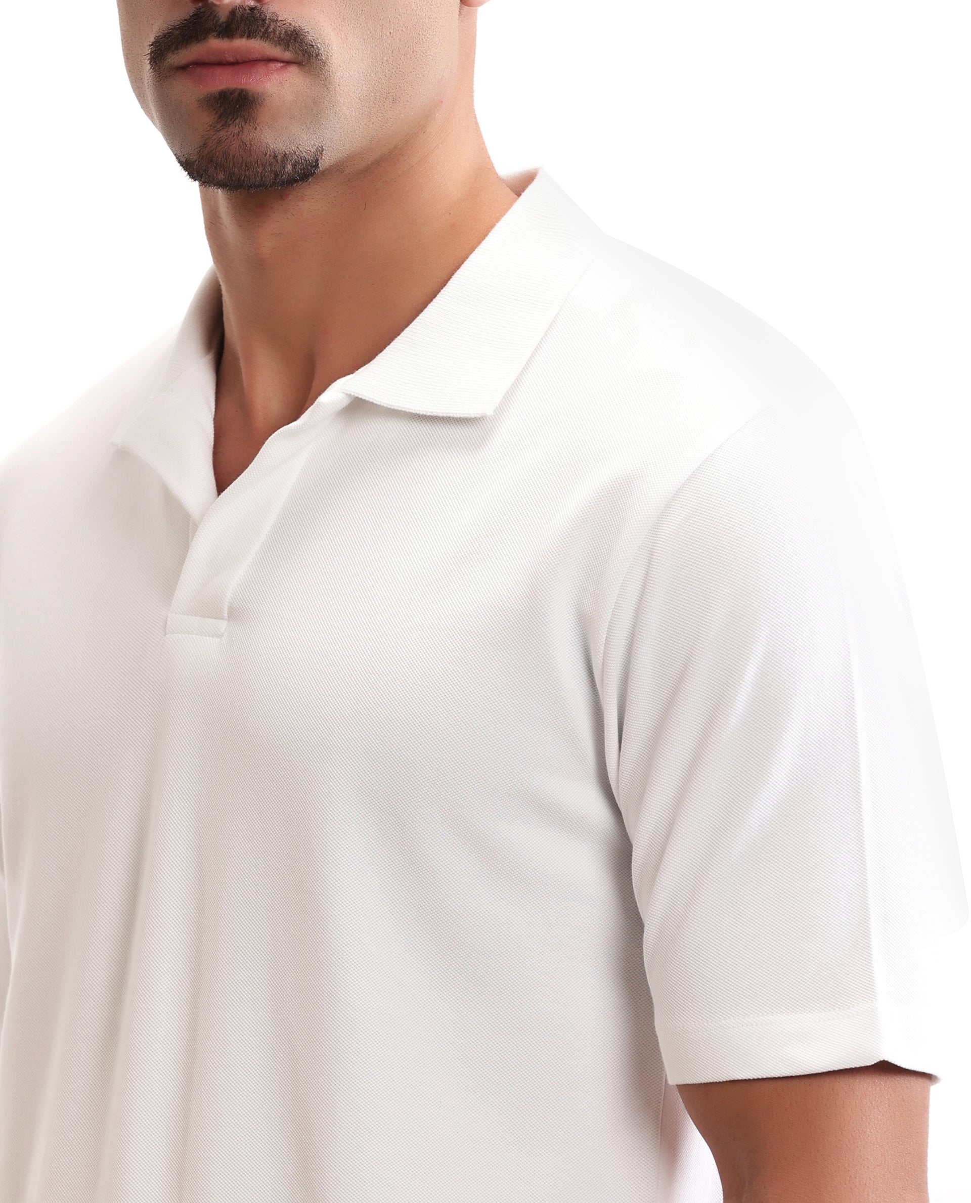 Pure White Pique Johnny Collar Polo