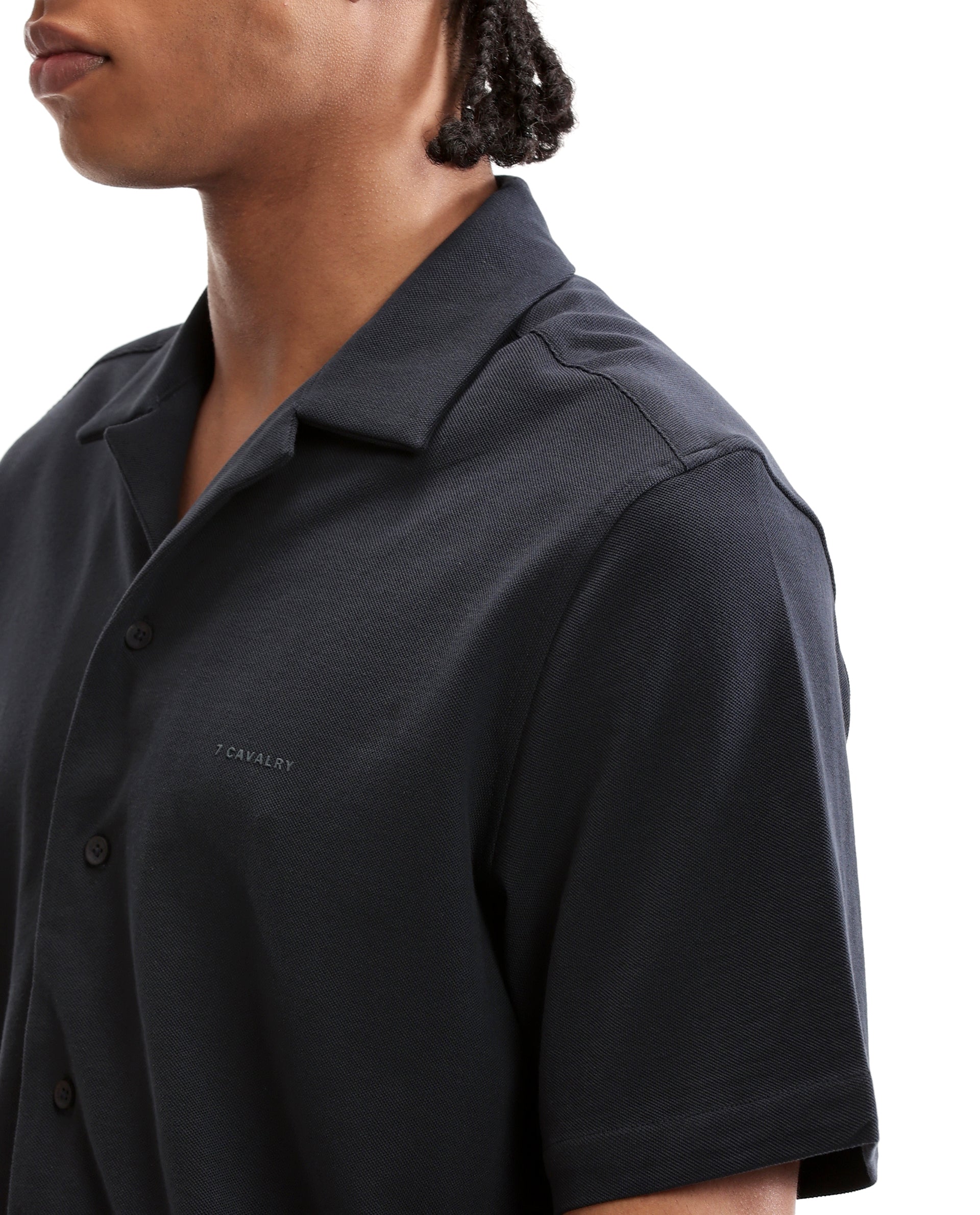 Midnight Navy Blue Pique Knit Shirt with HD Print