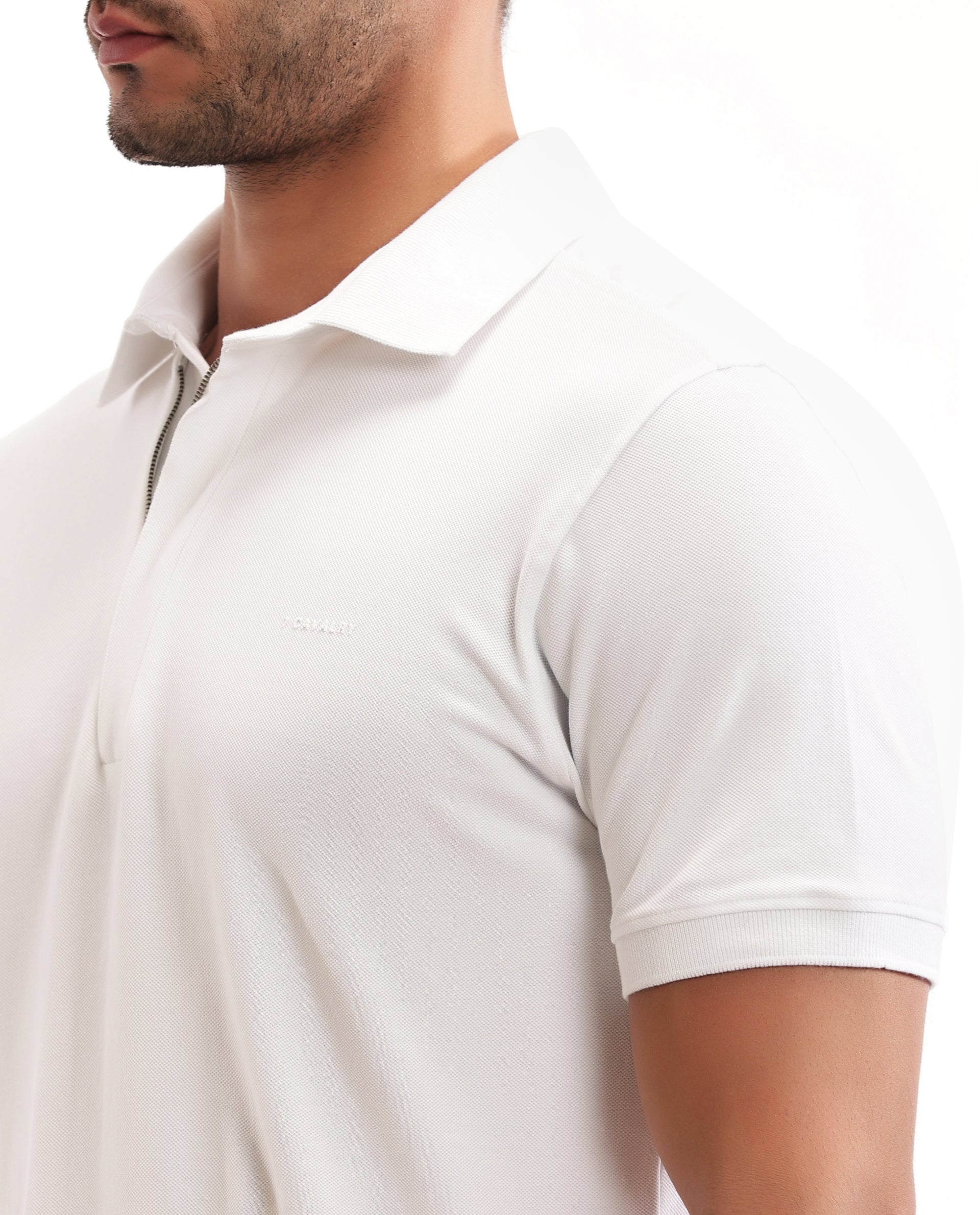 Pure White Pique Polo with Concealed 7C Metal Zip, HD Print