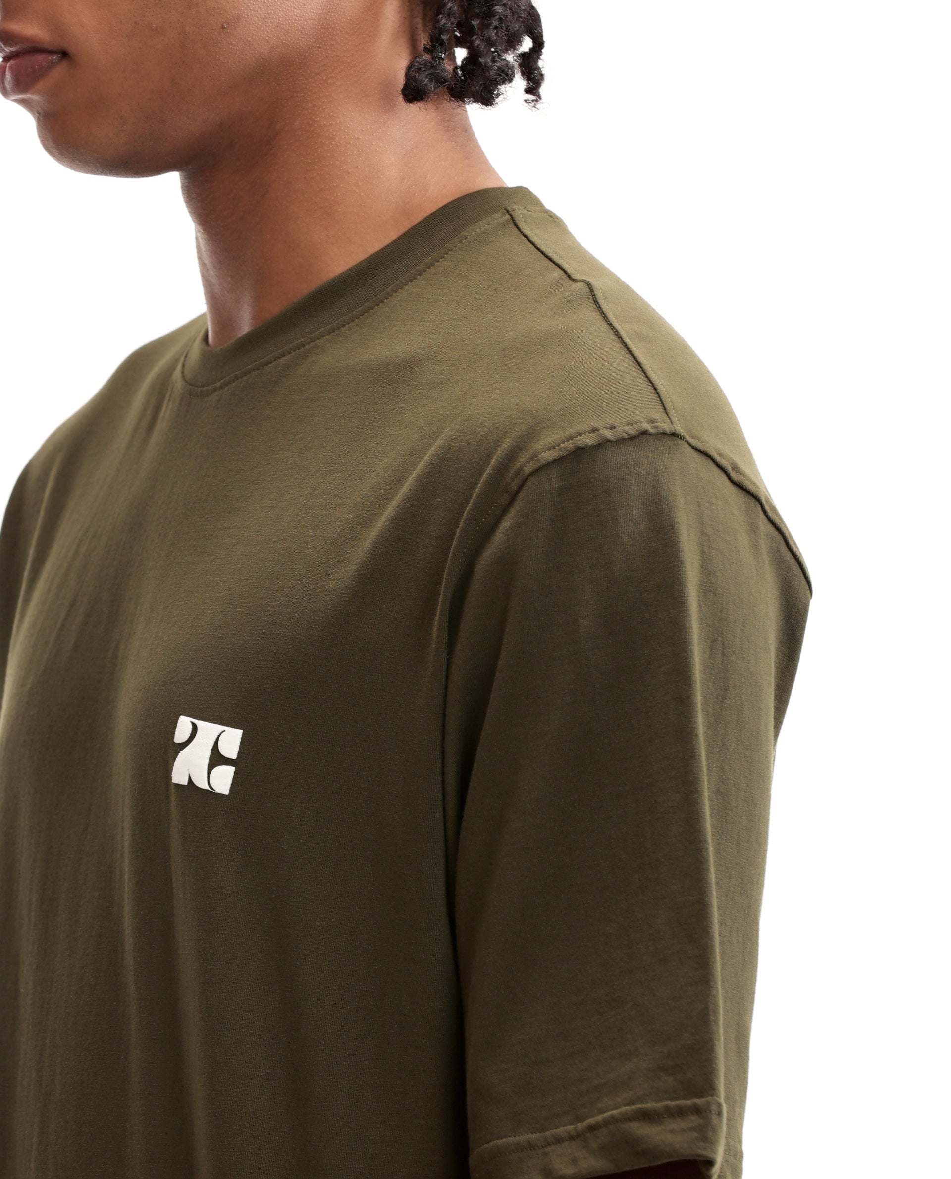 Vintage Olive Single Jersey Crew Neck Oversized T-Shirt with Pure White HD Print
