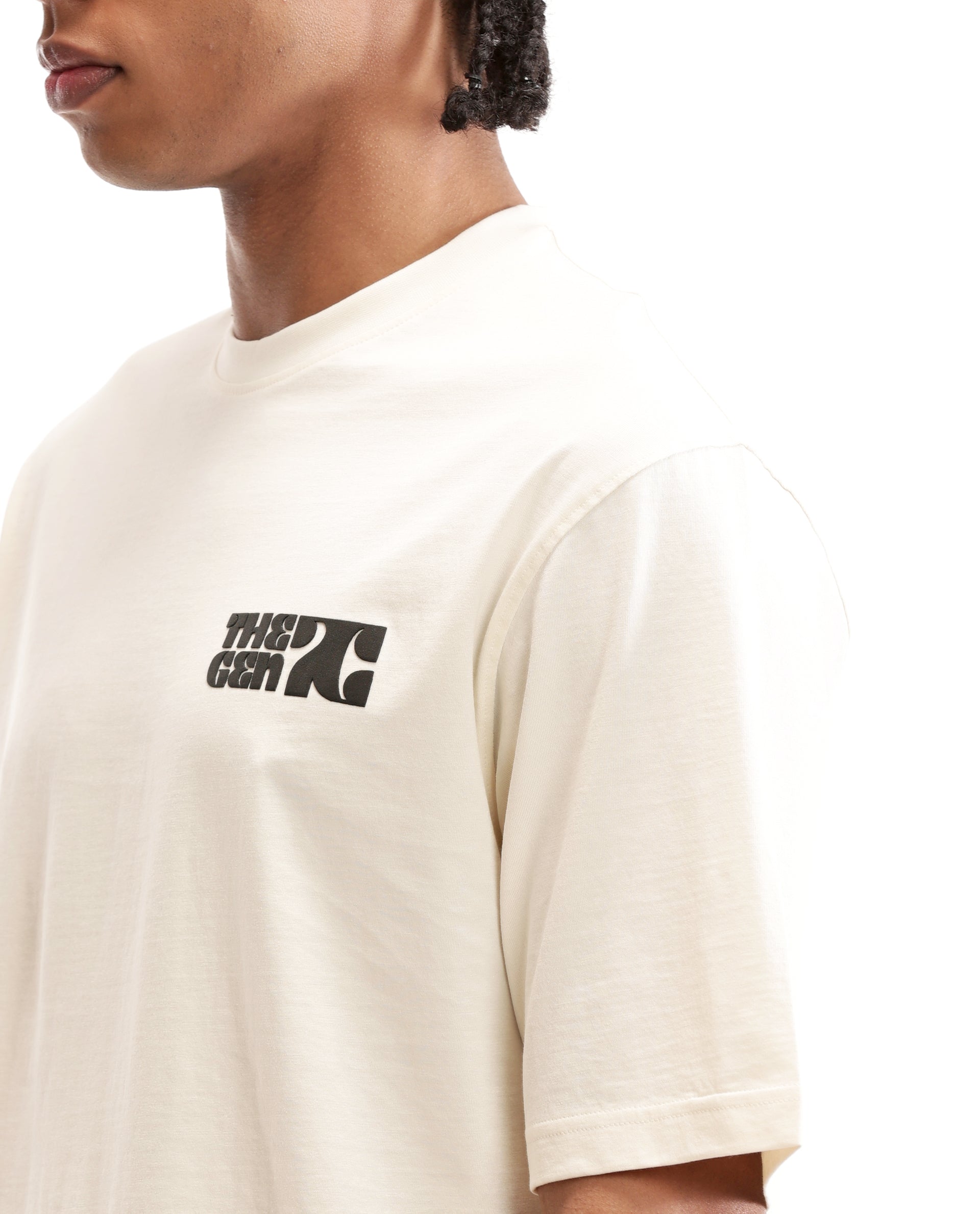 Ivory White Single Jersey Crew Neck Oversized T-Shirt with 7C Premium HD Print