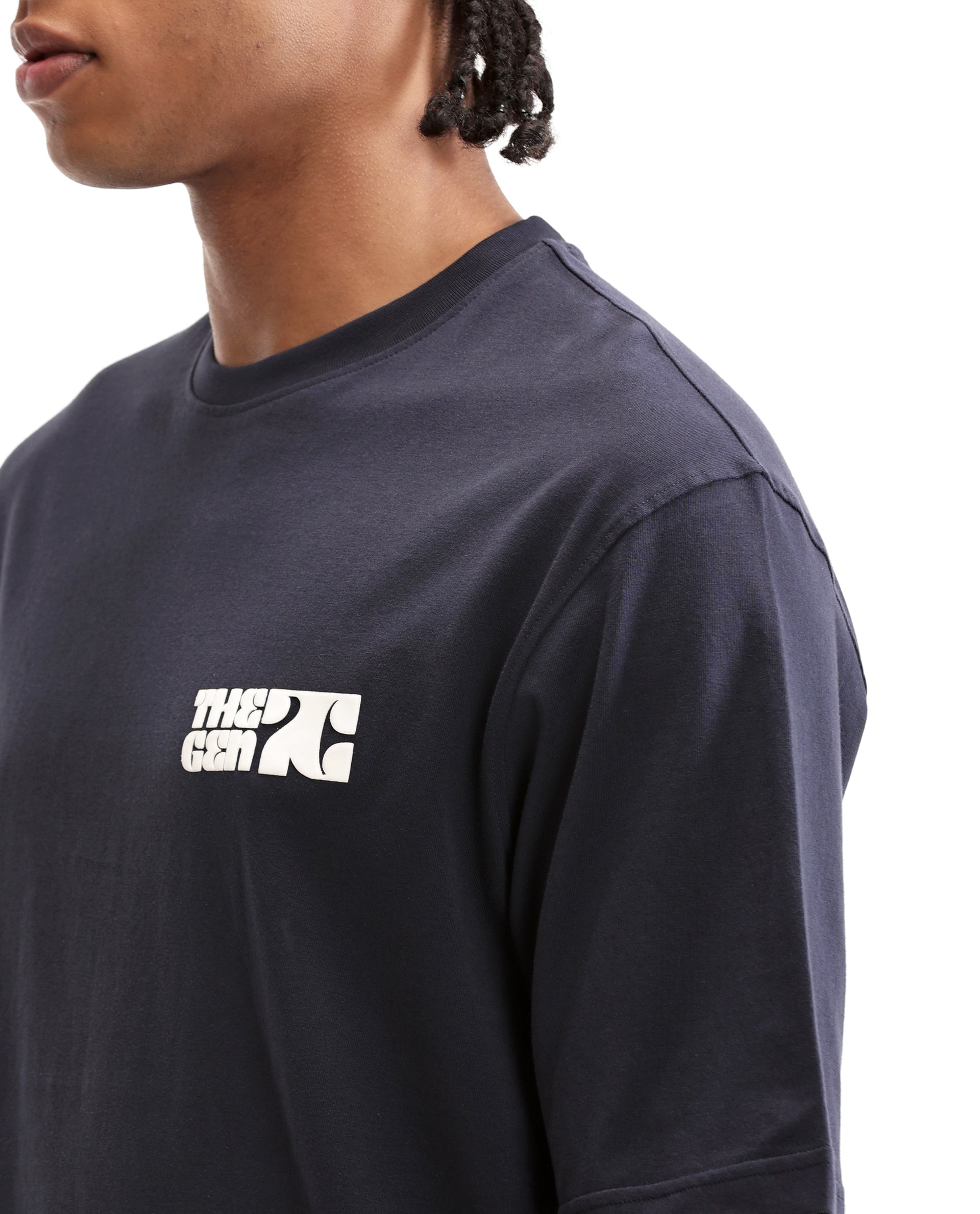 Midnight Navy Blue Single Jersey Crew Neck Oversized T-Shirt with 7C Premium HD Print