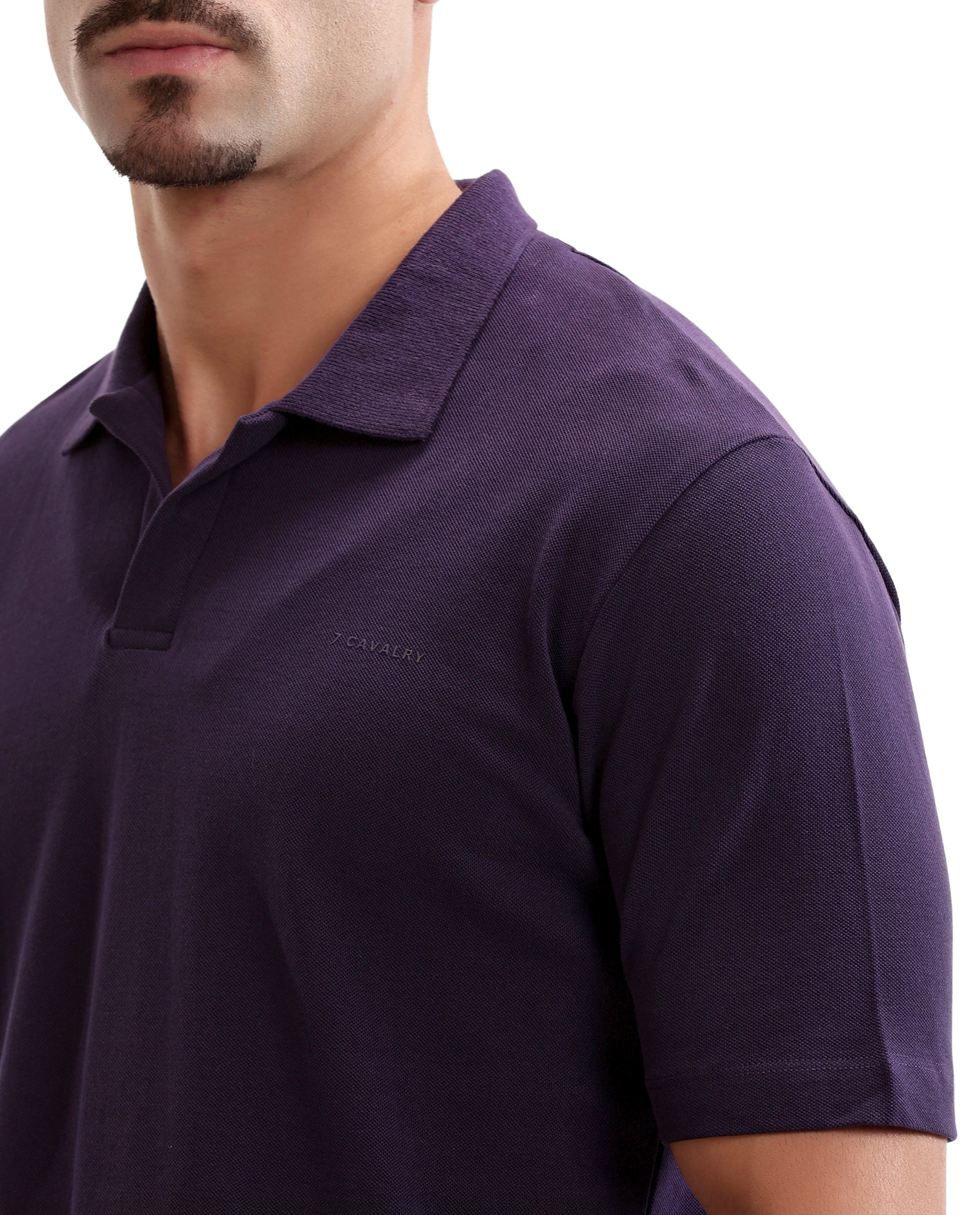 Deep Purple Pique Johnny Collar Polo with HD Print