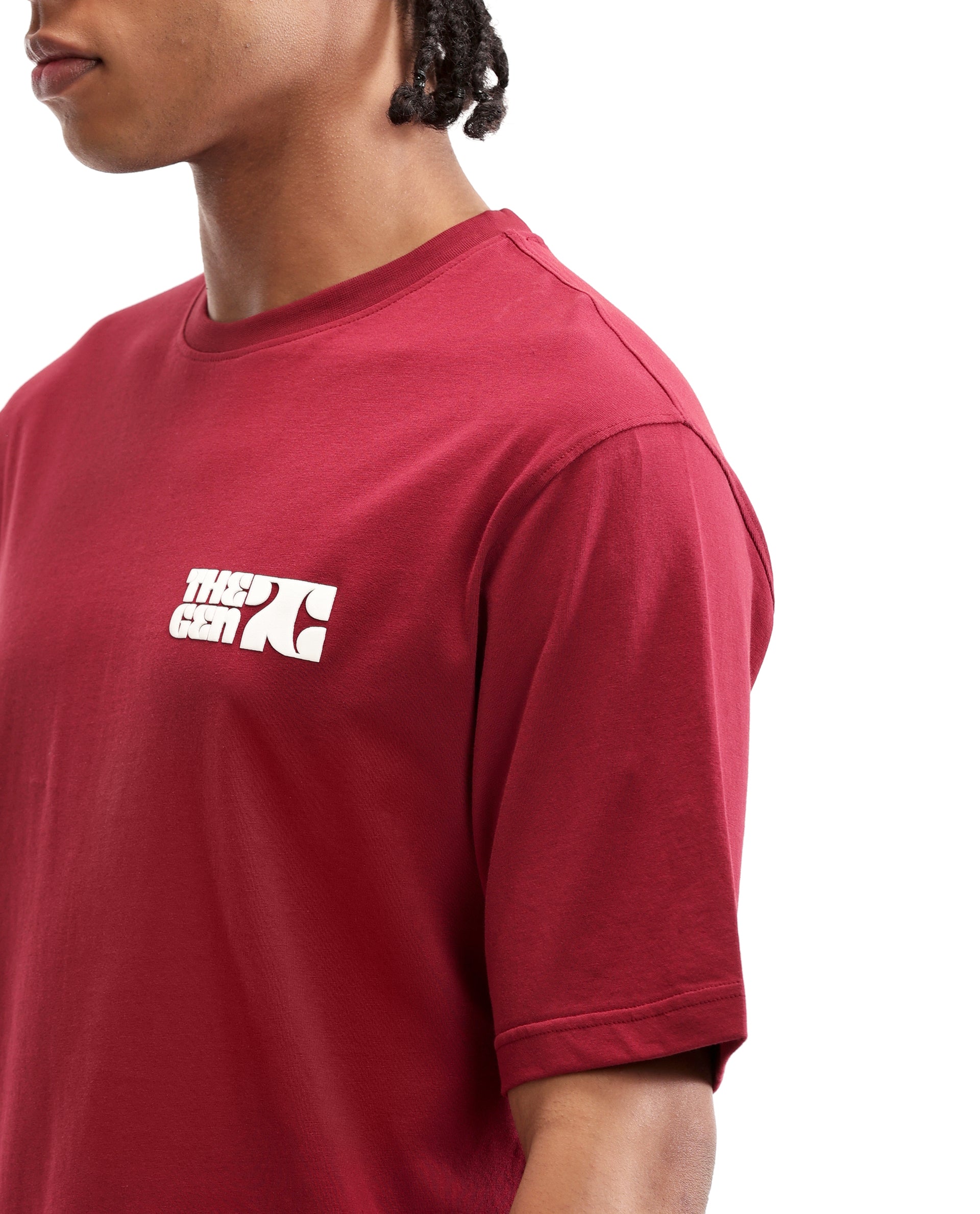 Bordeaux Maroon Single Jersey Crew Neck Oversized T-Shirt with 7C Premium HD Print