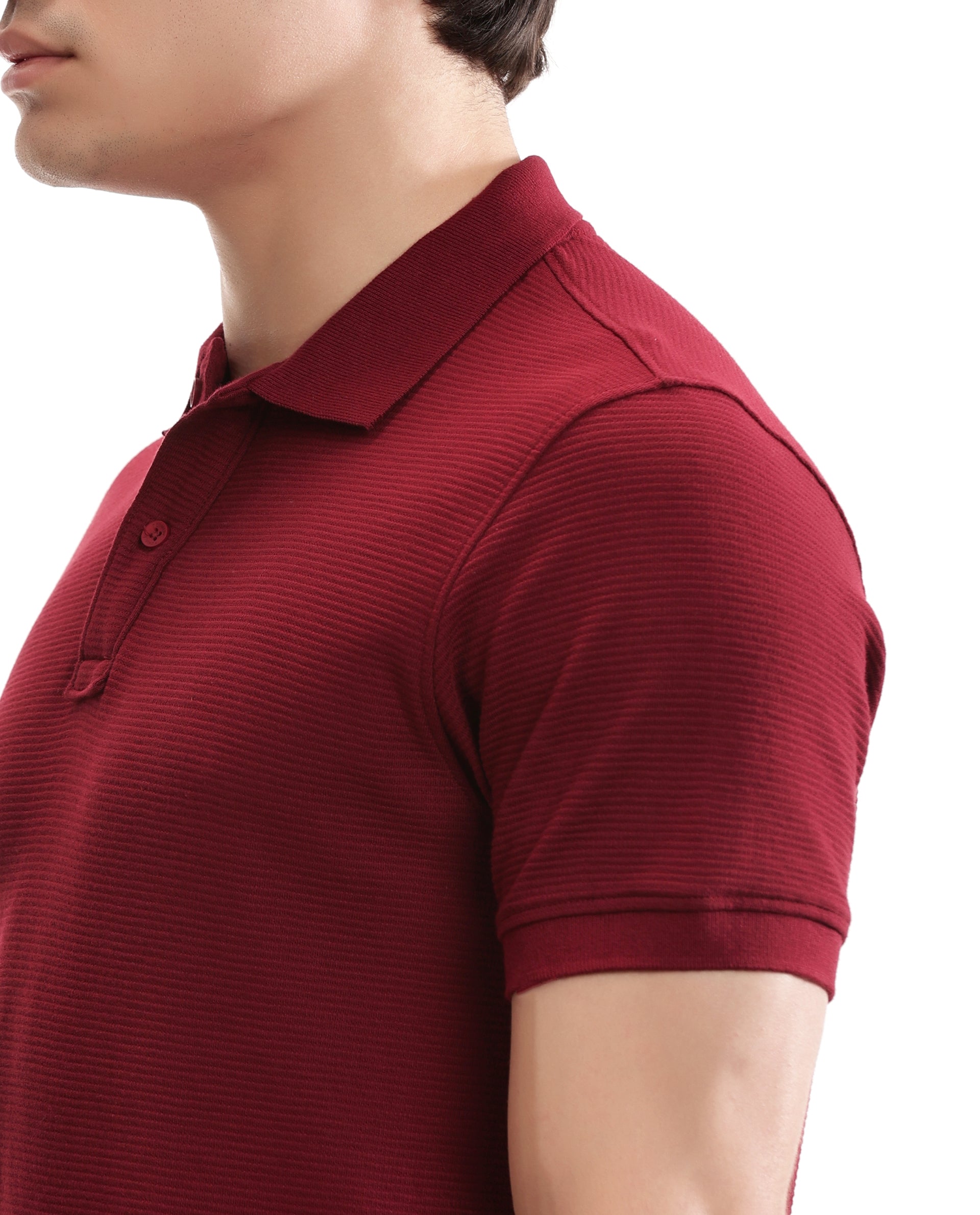 Bordeaux Maroon Knitted Ottoman Polo with Ribbed Collar