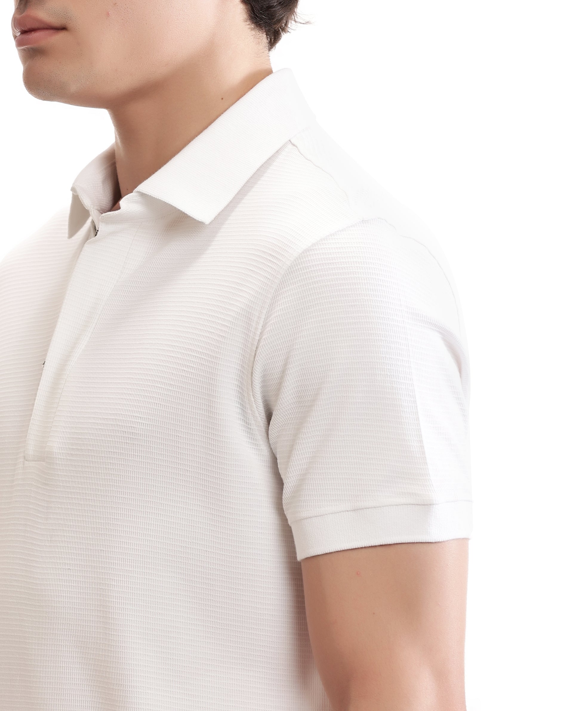 Pure White Knitted Waffle Polo with 7C Metal Zip