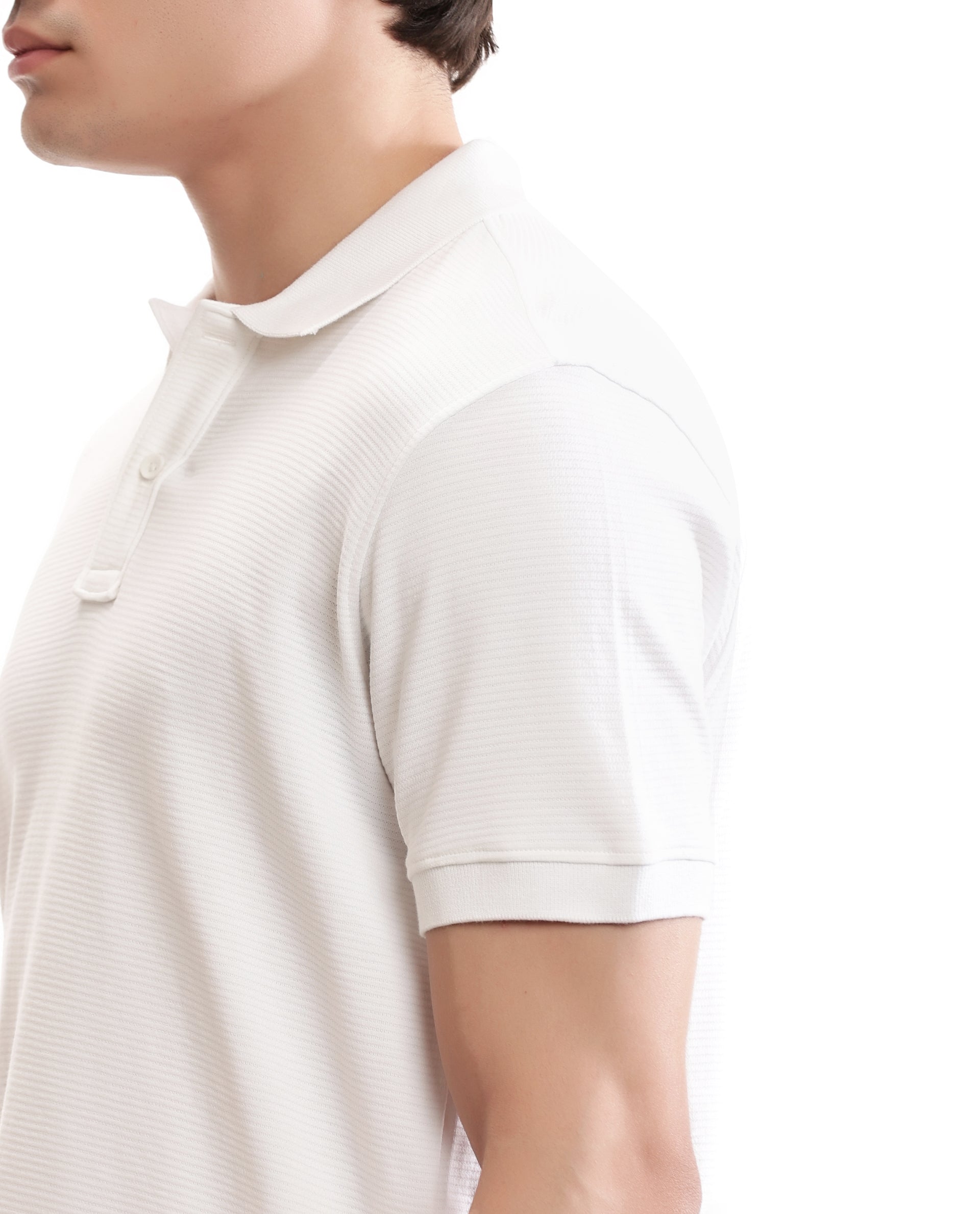 Pure White Knitted Ottoman Polo with Ribbed Collar