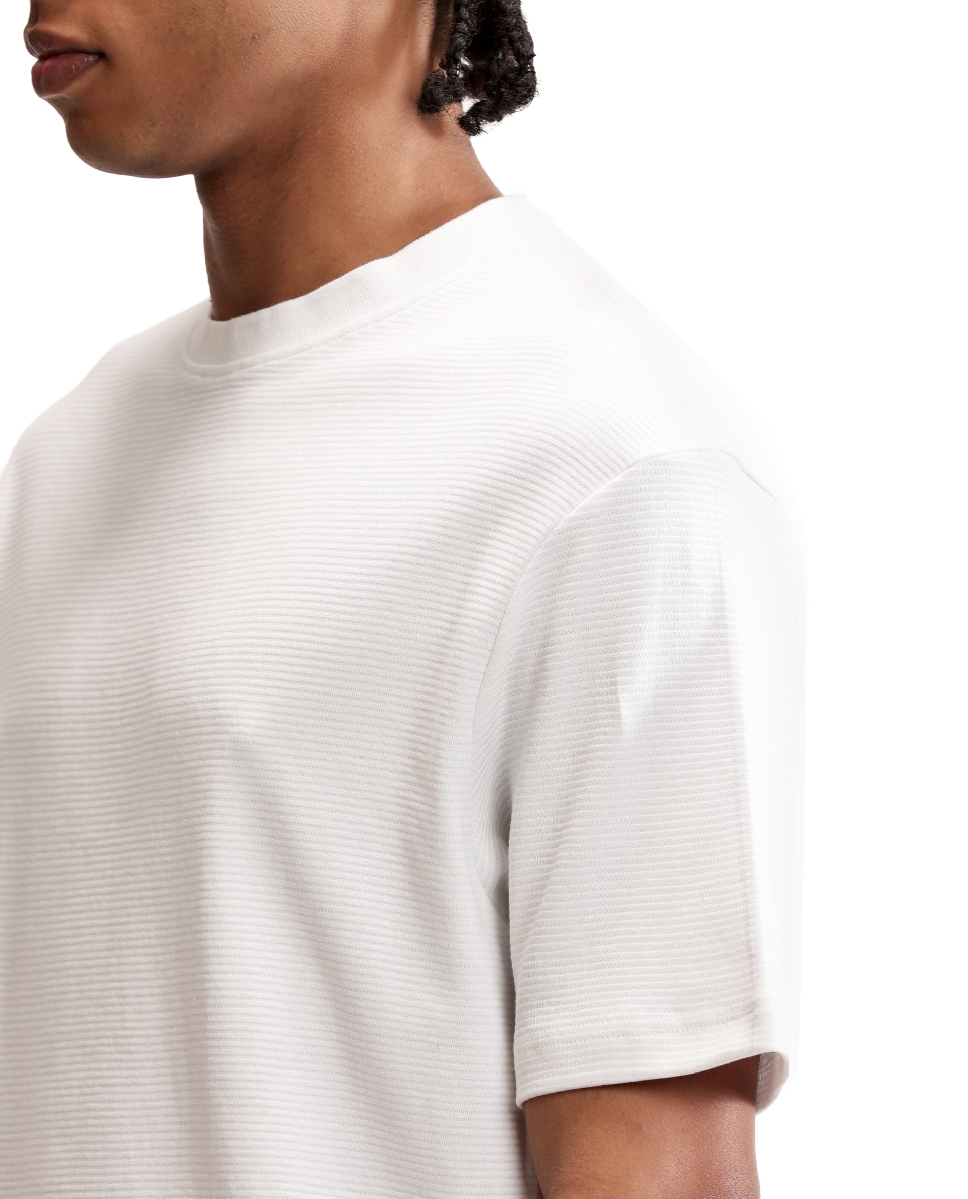 Pure White Knitted Ottoman Crew Neck Oversized T-Shirt