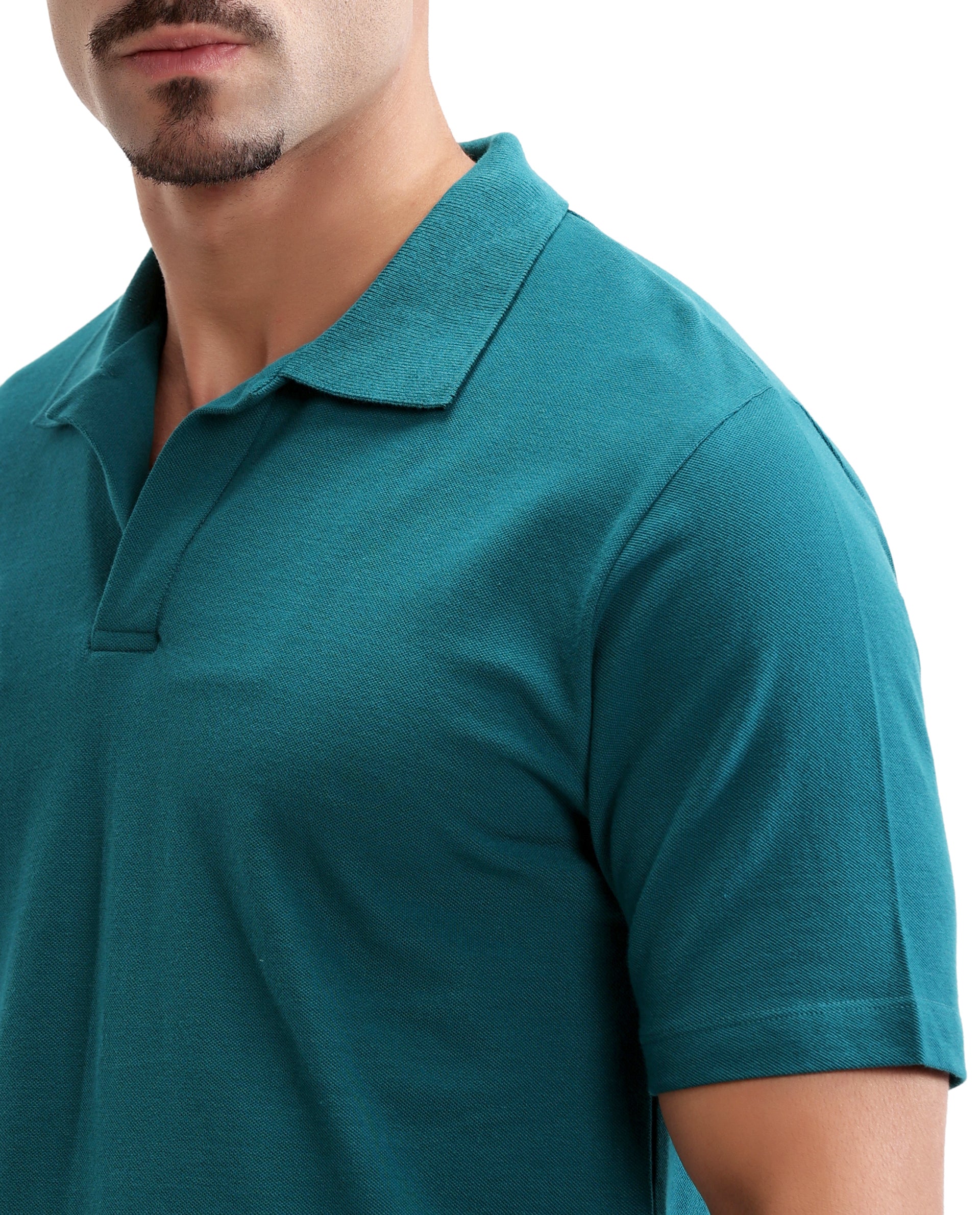 Ocean Teal Pique Johnny Collar Polo