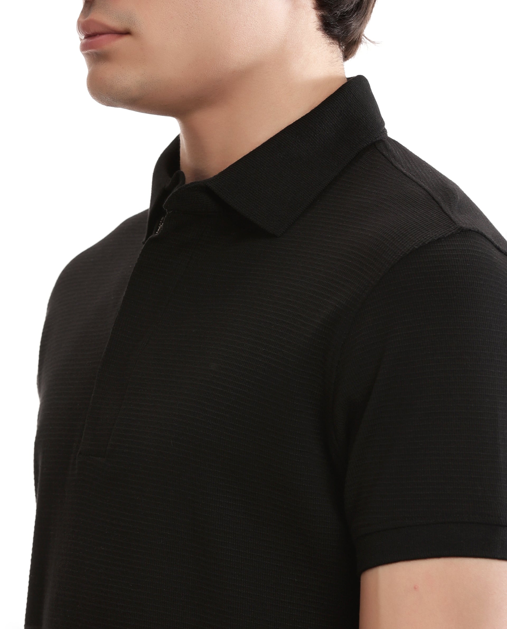 Charcoal Black Knitted Waffle Polo with 7C Metal Zip