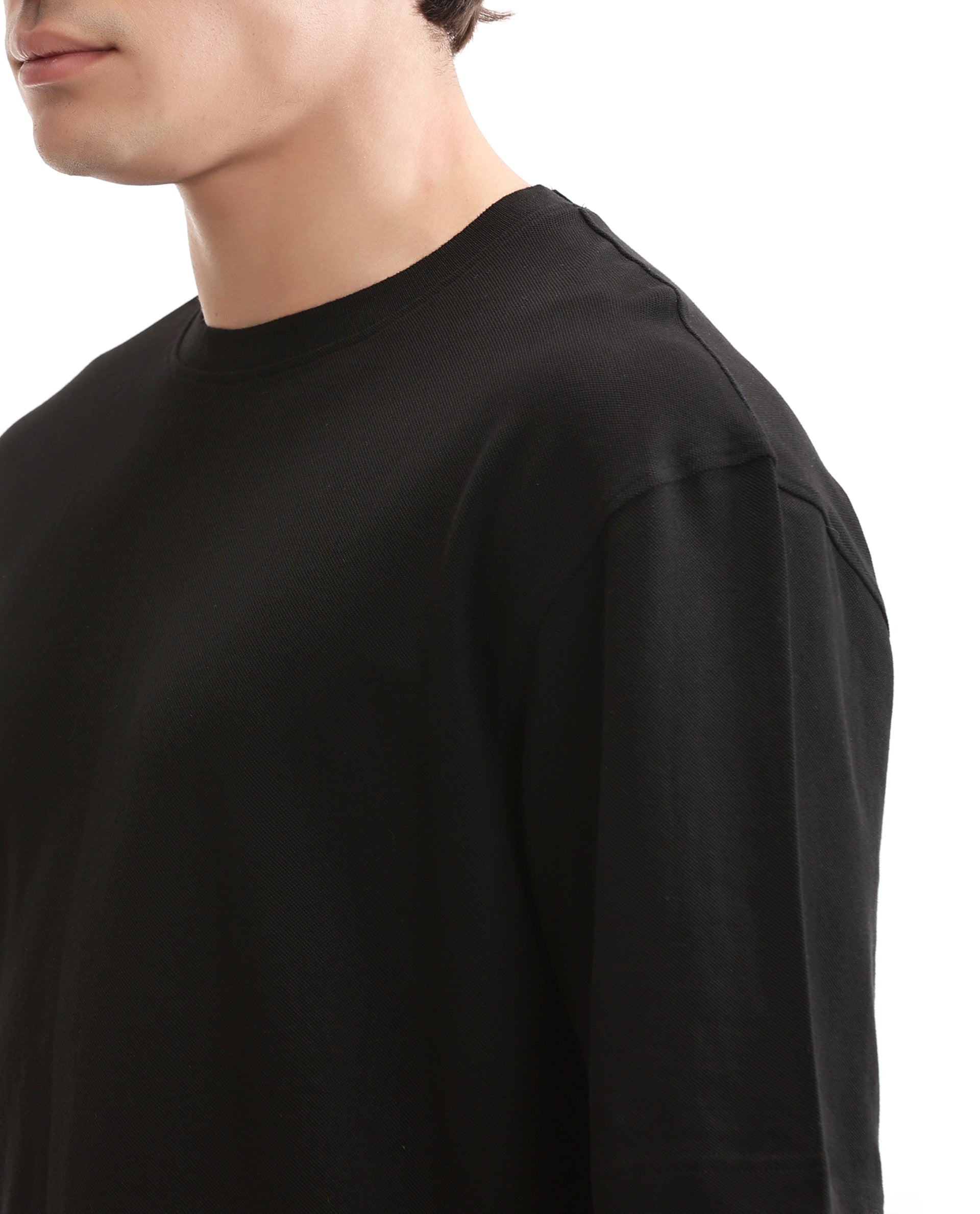 Charcoal Black Pique Crew Neck Oversized T-Shirt
