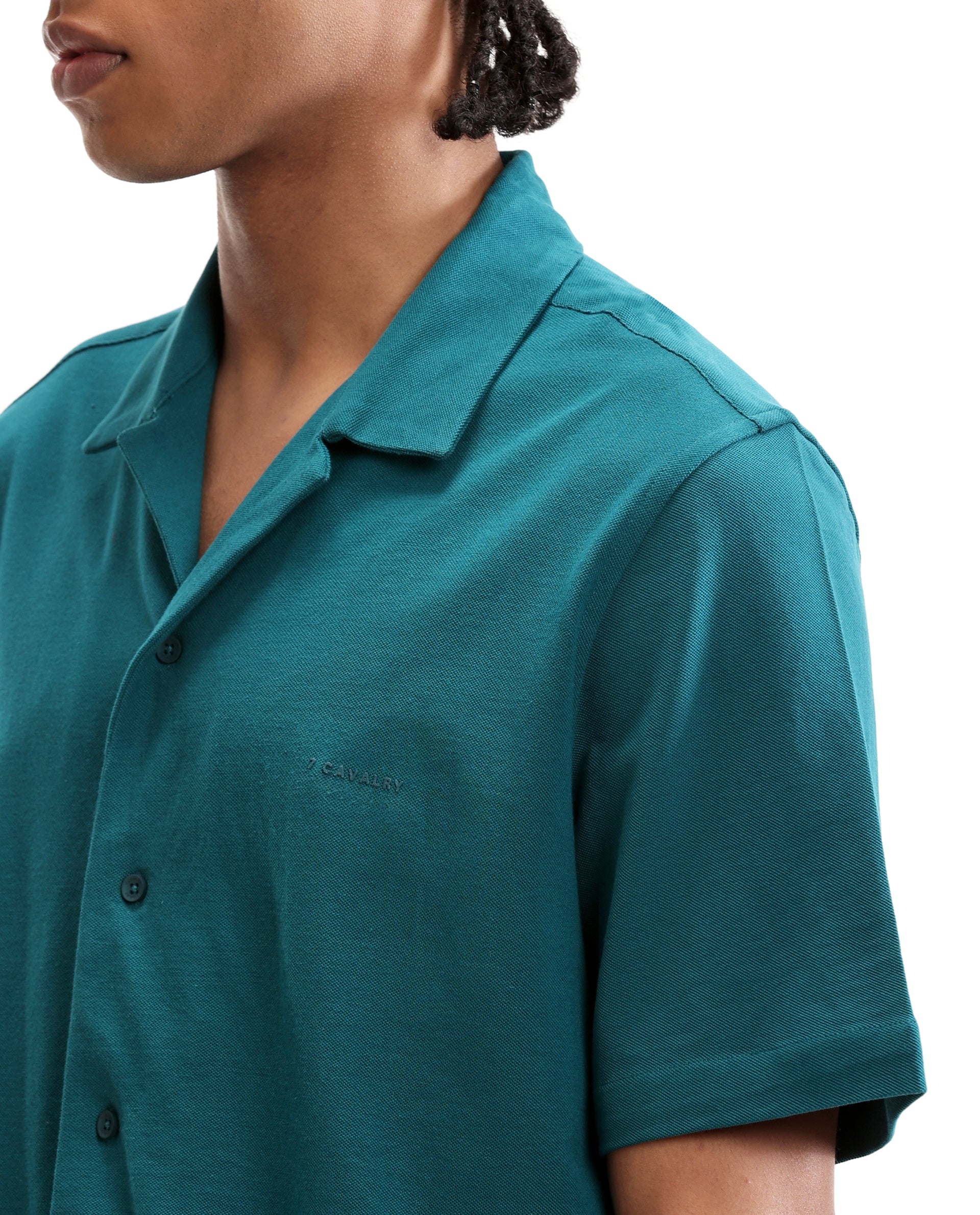Ocean Teal Pique Knit Shirt with HD Print