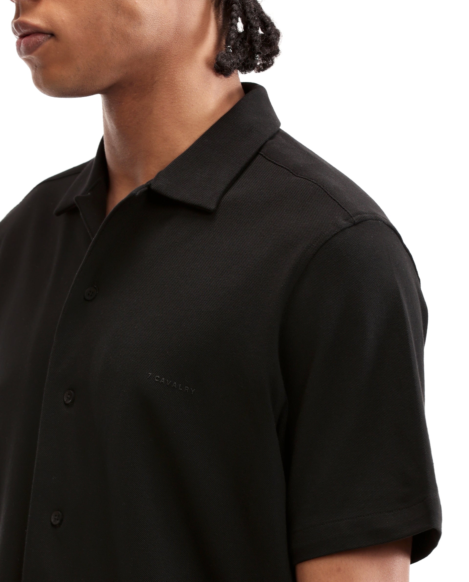 Charcoal Black Pique Knit Shirt with HD Print