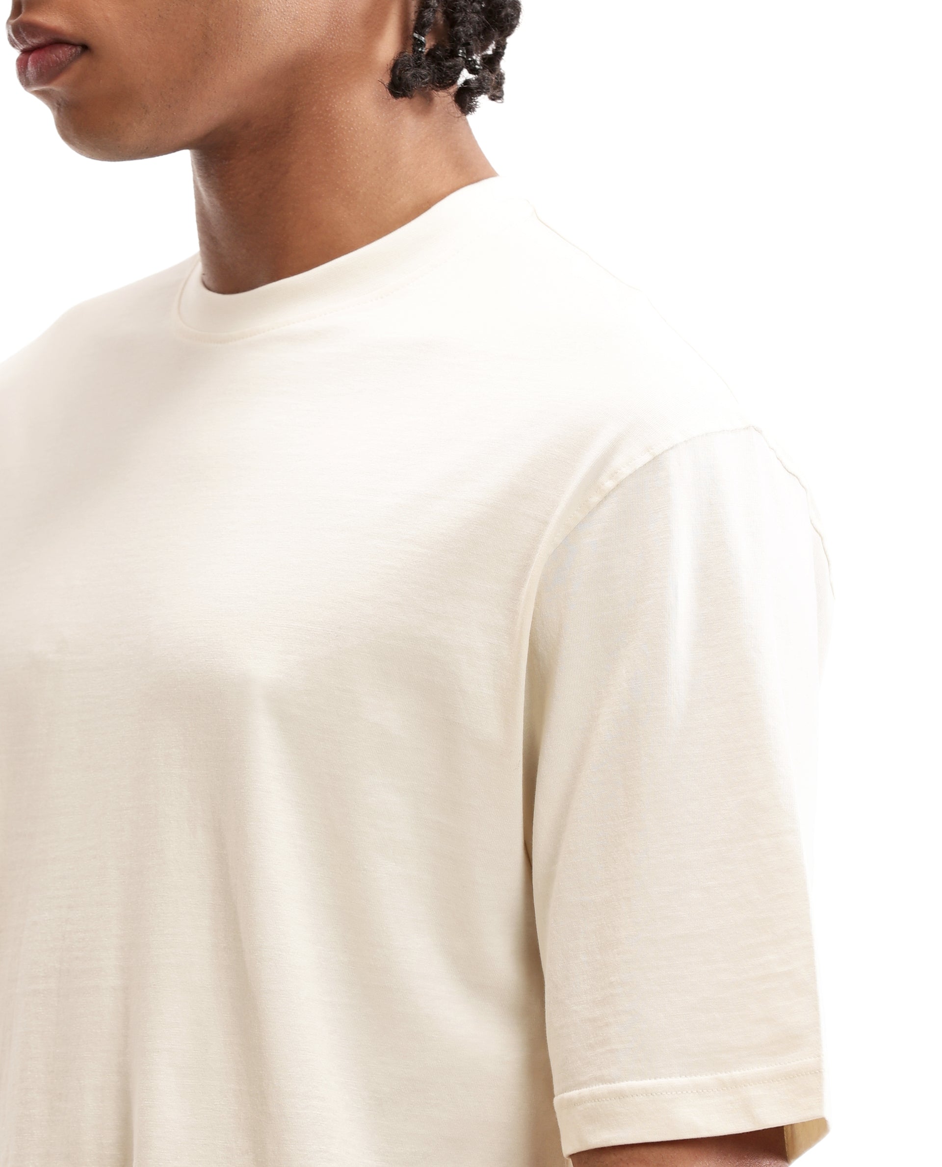 Ivory White Single Jersey Crew Neck Oversized T-Shirt