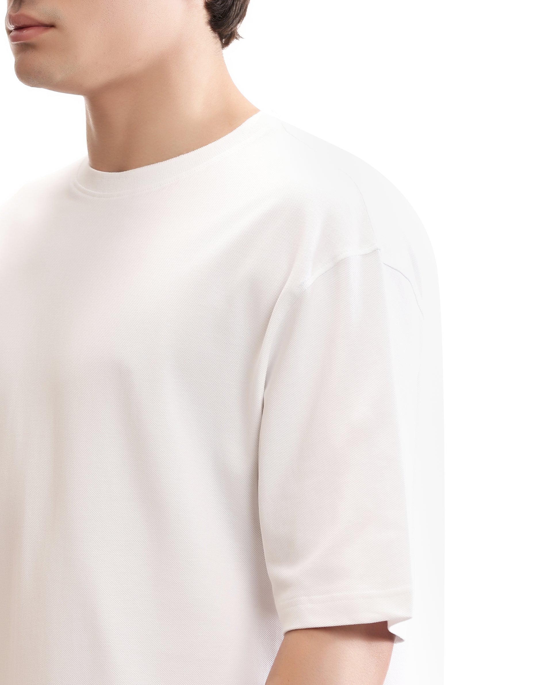 Pure White Pique Crew Neck Oversized T-Shirt