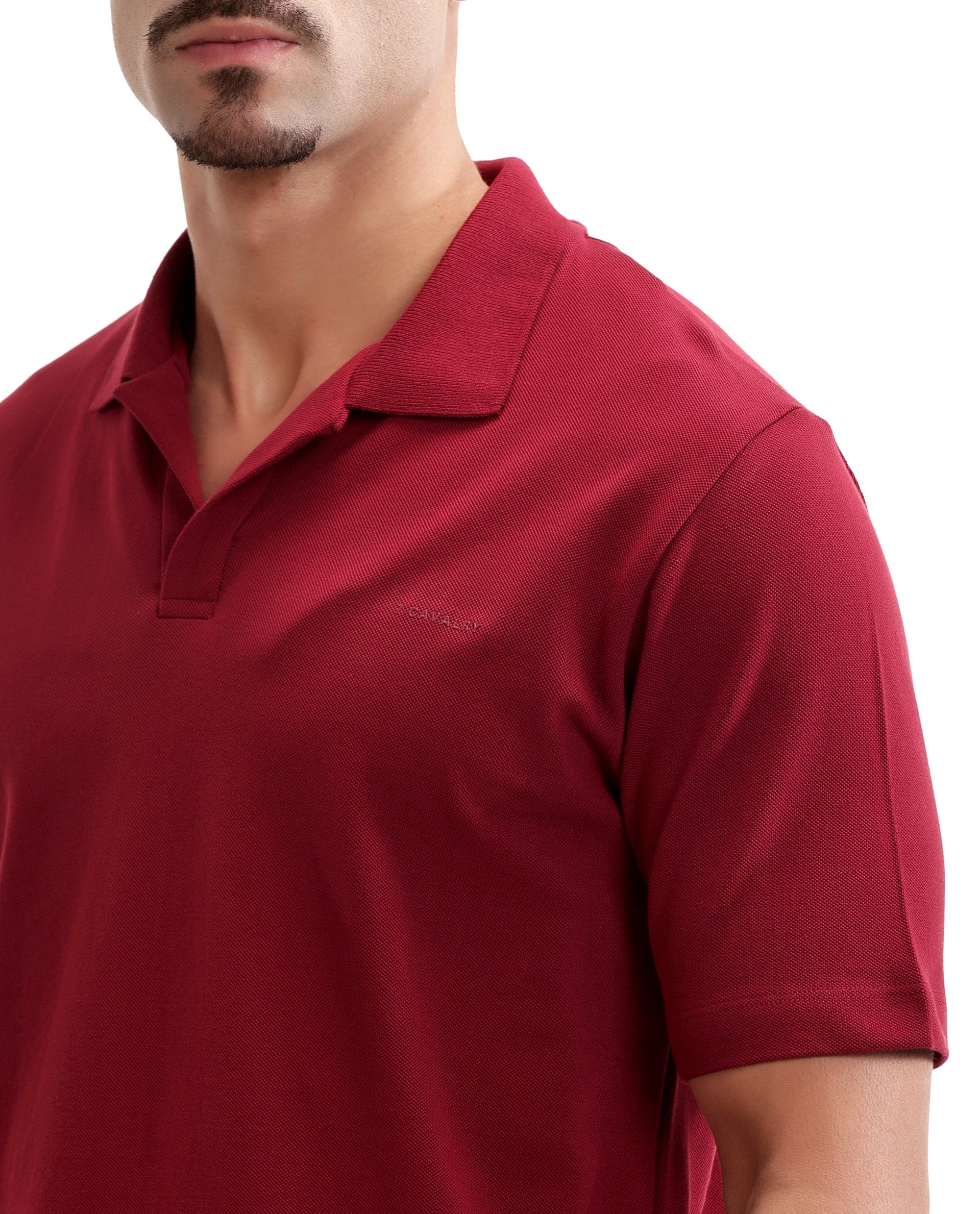 Bordeaux Maroon Pique Johnny Collar Polo with HD Print