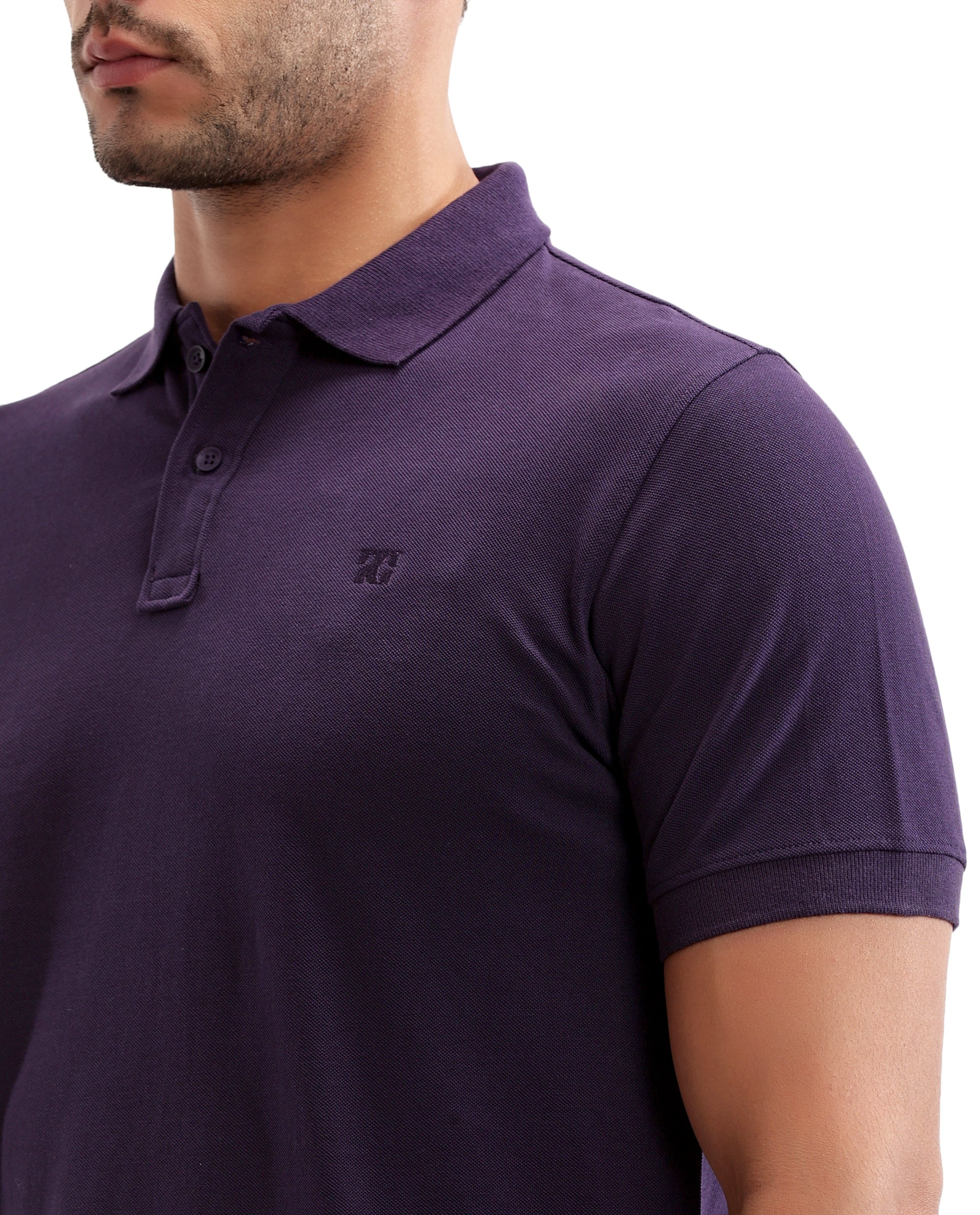 Deep Purple Pique Polo with Tone-on-Tone 7C Embroidery