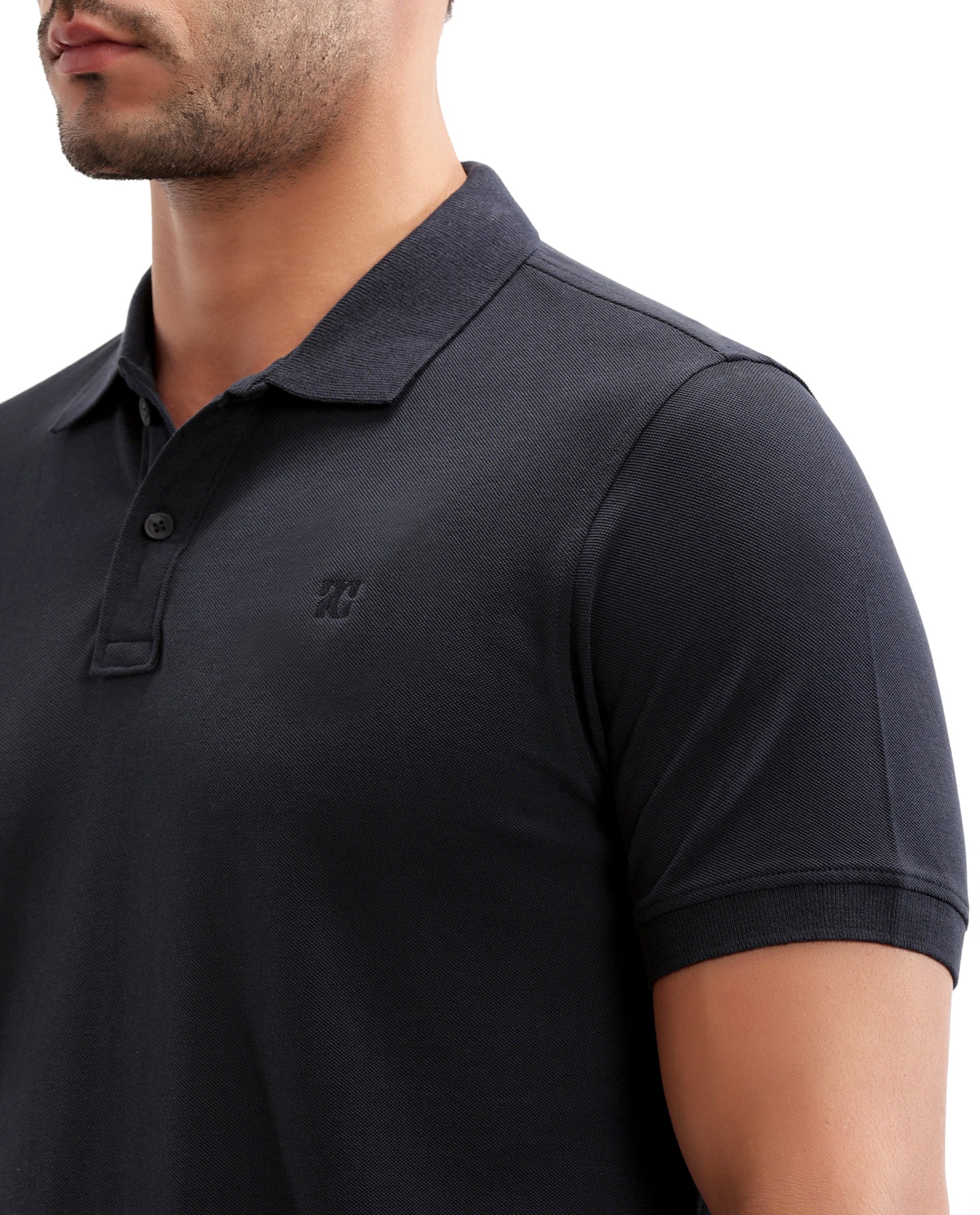 Midnight Navy Blue Pique Polo with Tone-on-Tone 7C Embroidery