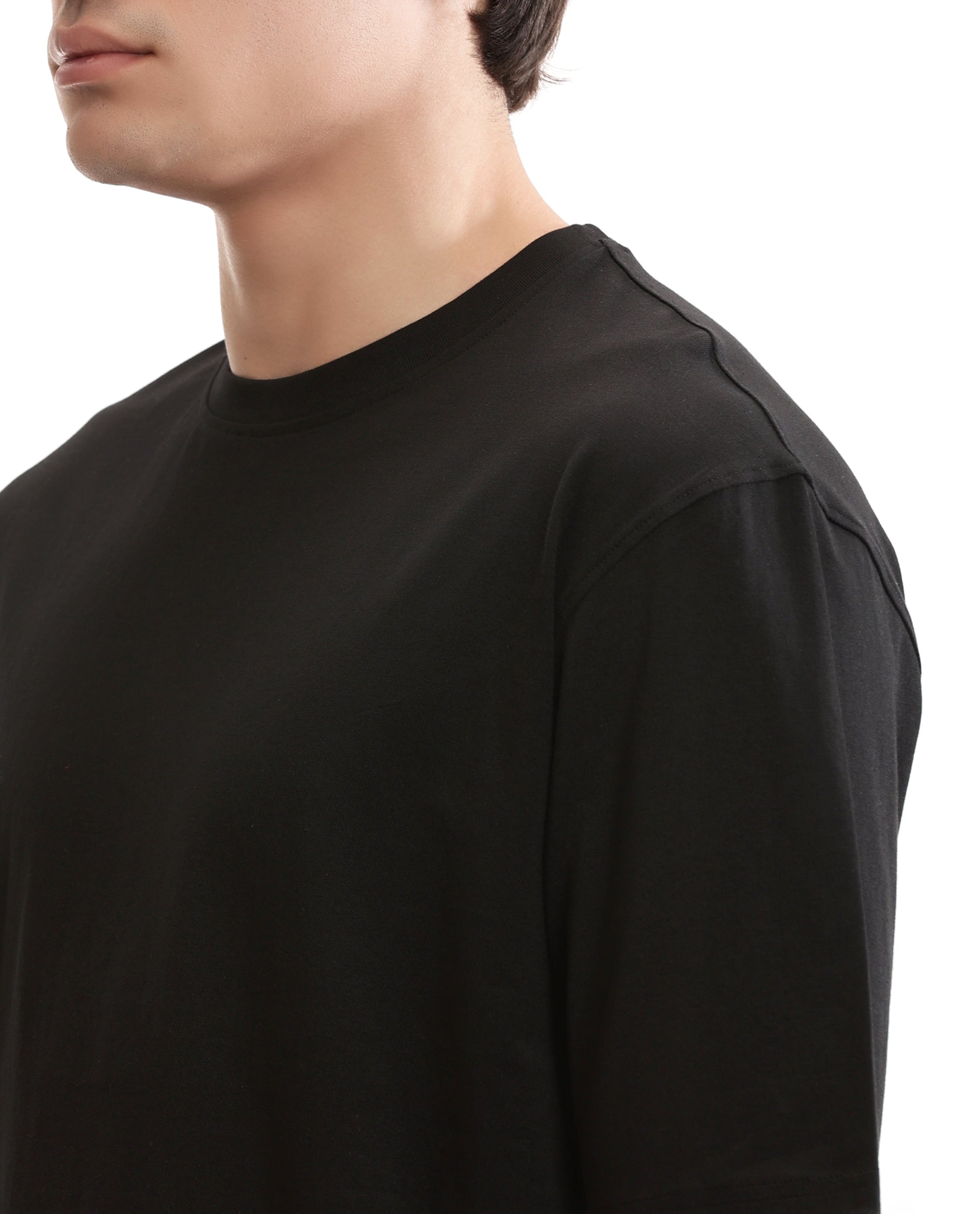 Charcoal Black Single Jersey Crew Neck Oversized T-Shirt