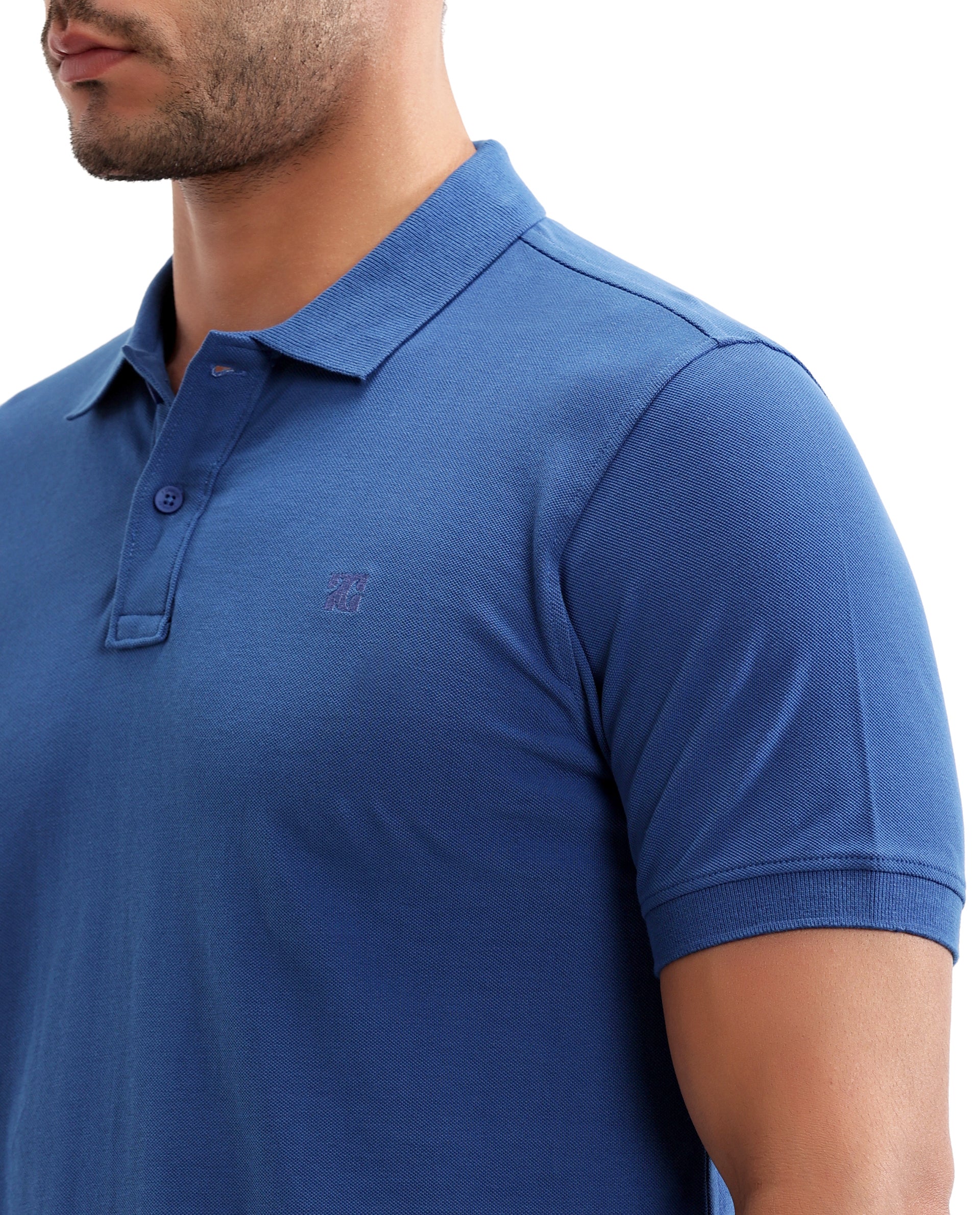 Imperial Prussian Blue Pique Polo with Tone-on-Tone 7C Embroidery