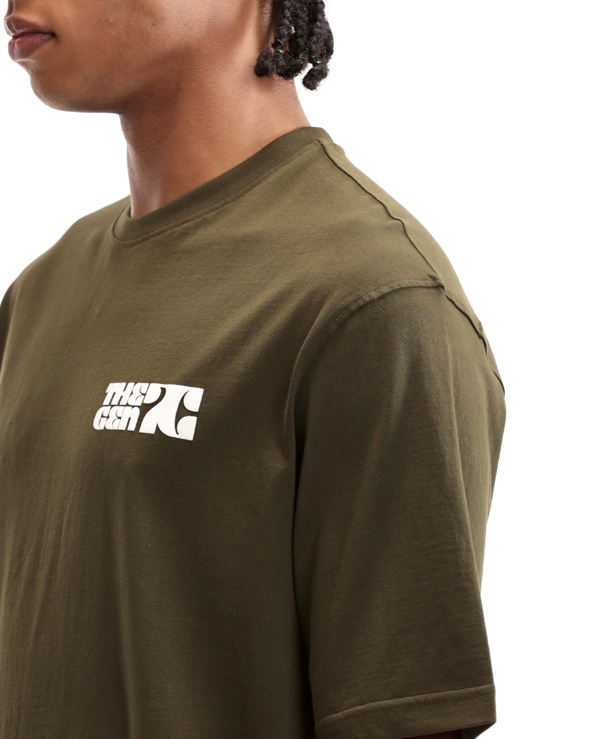 Vintage Olive Single Jersey Crew Neck Oversized T-Shirt with 7C Premium HD Print