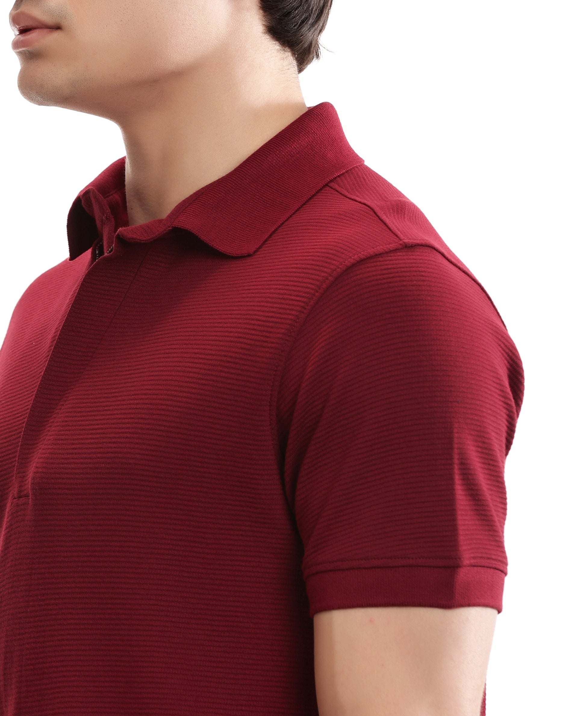 Bordeaux Maroon Knitted Ottoman Polo with 7C Metal Zip