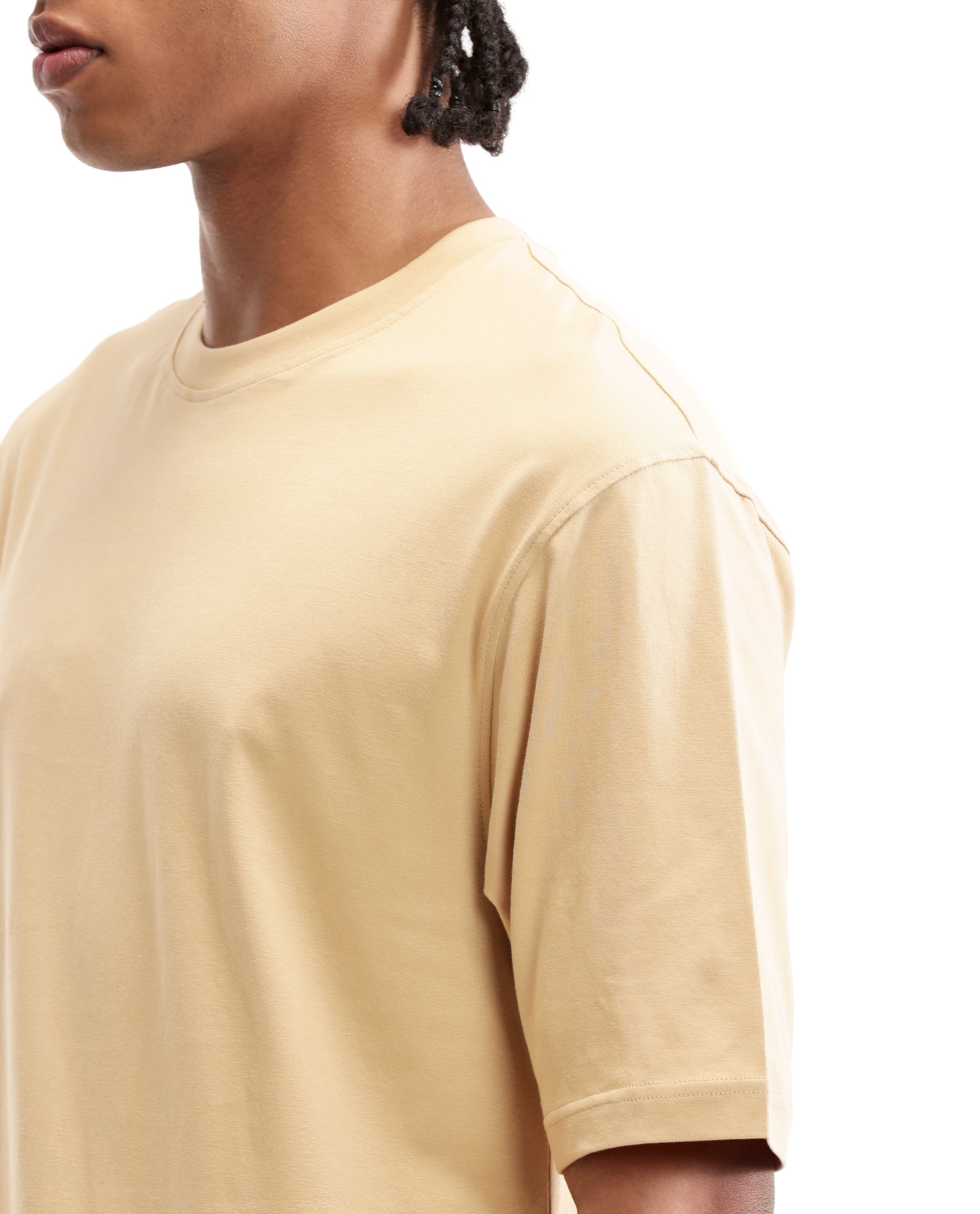 Camel Beige Single Jersey Crew Neck Oversized T-Shirt