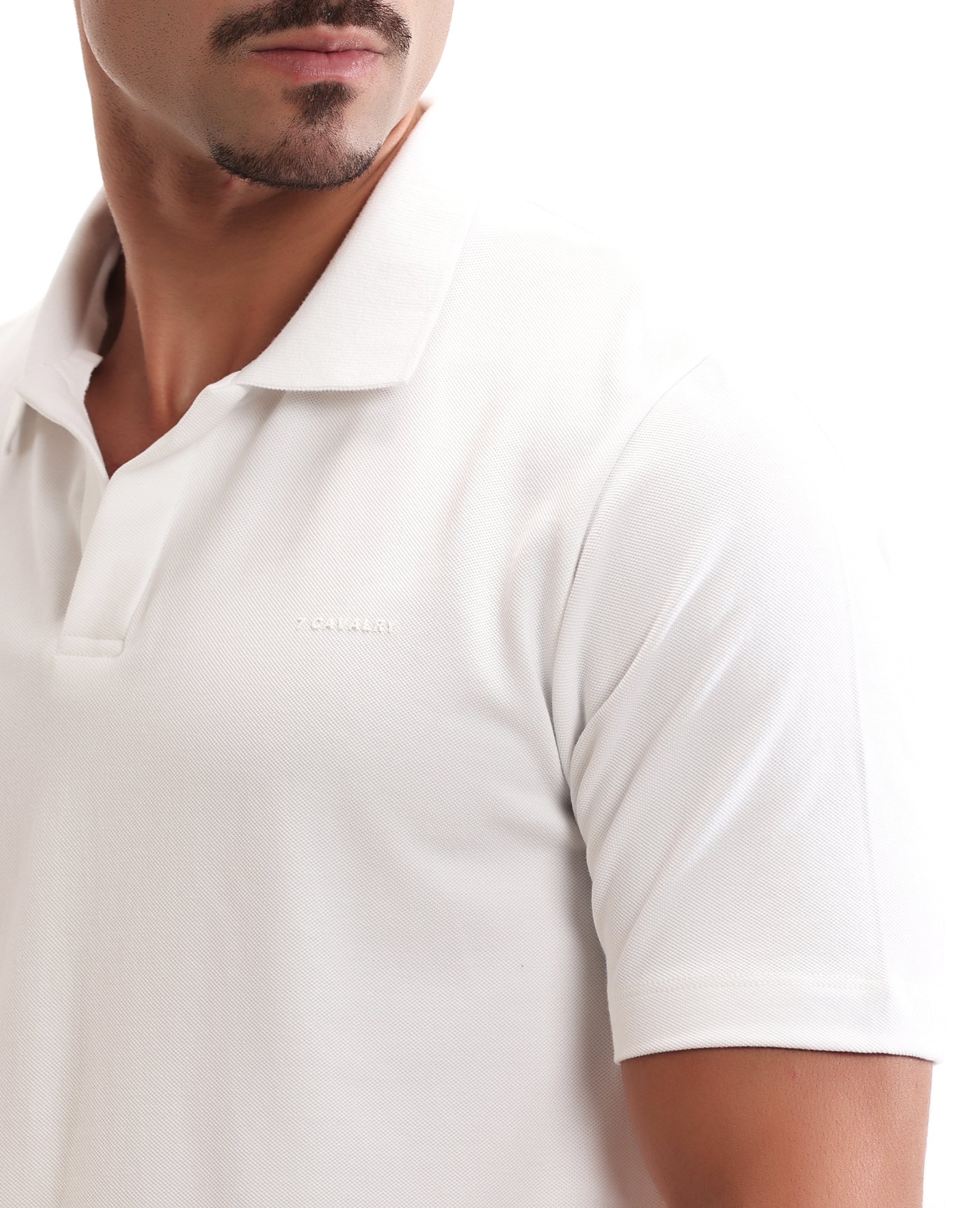 Pure White Pique Johnny Collar Polo with HD Print