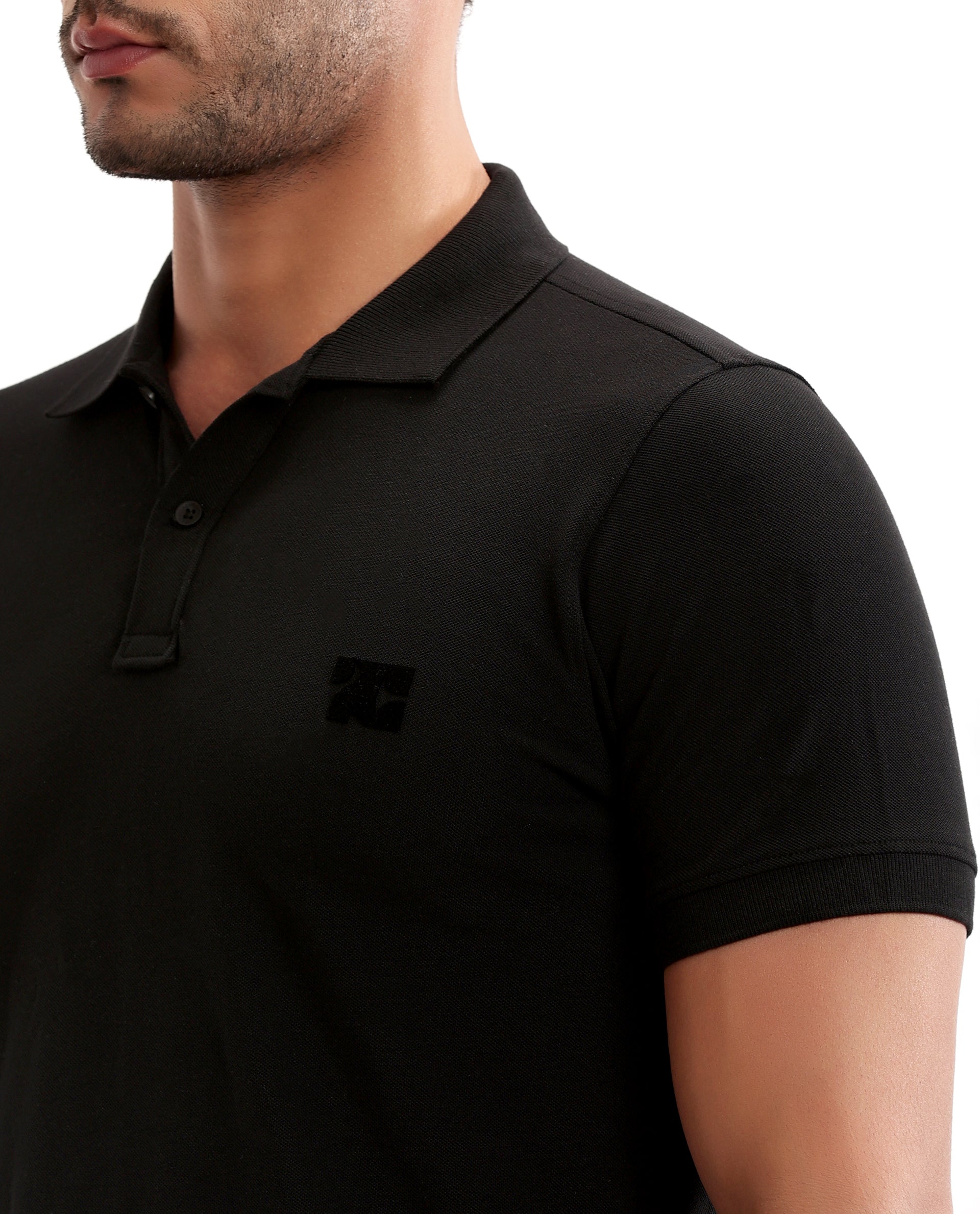 Charcoal Black Pique Polo with Tufted Embroidery