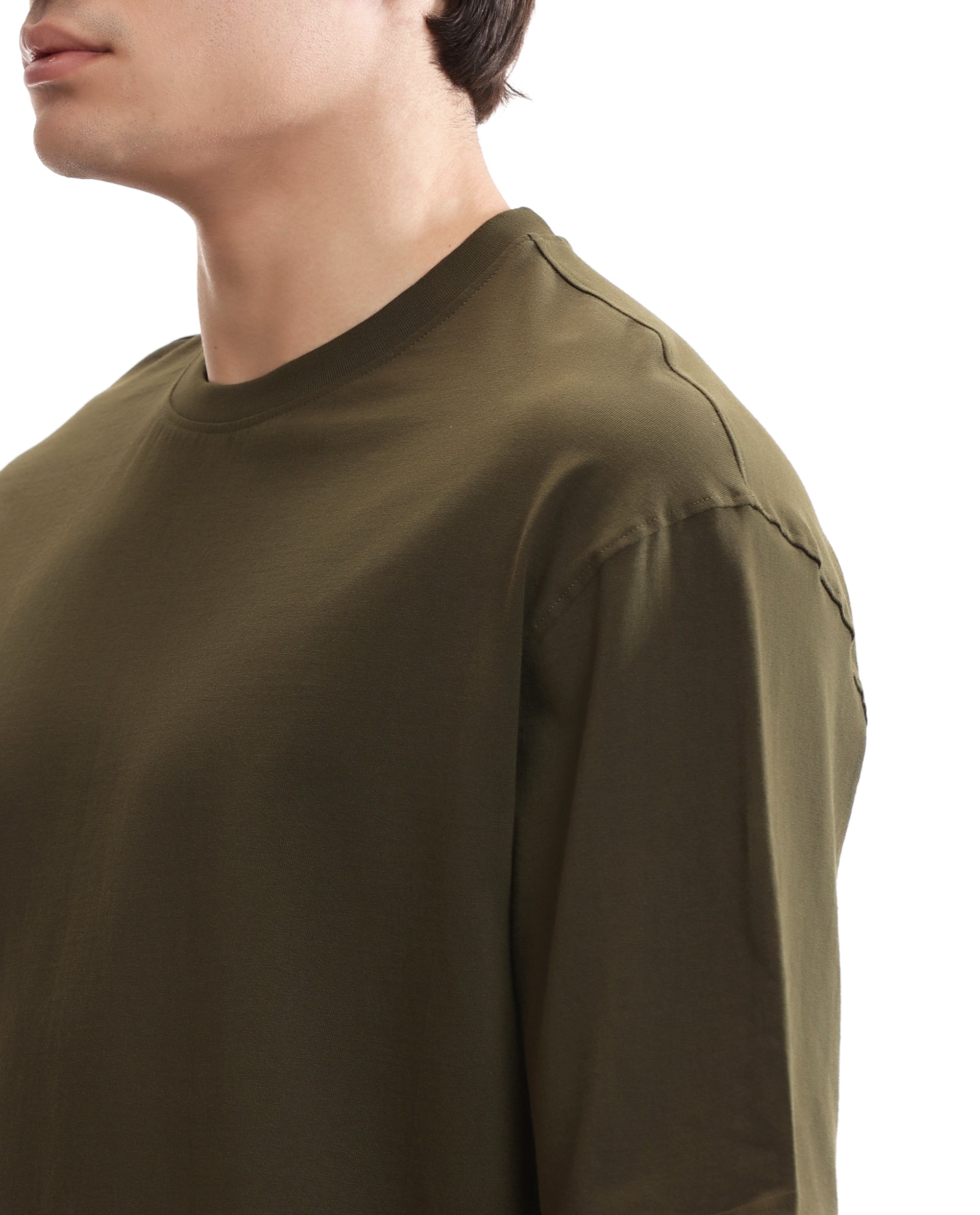 Vintage Olive Single Jersey Crew Neck Oversized T-Shirt