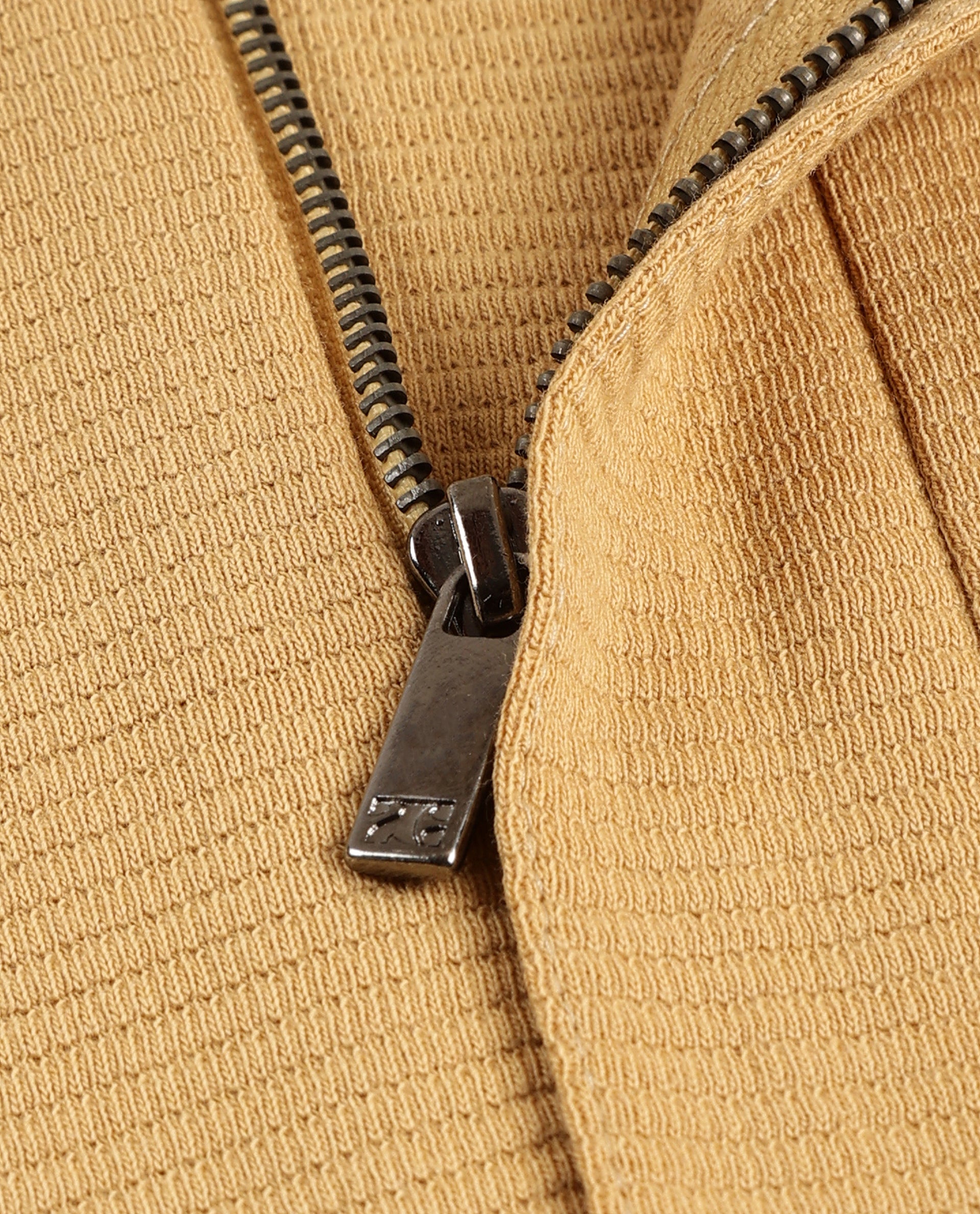 Camel Beige Knitted Ottoman Polo with 7C Metal Zip