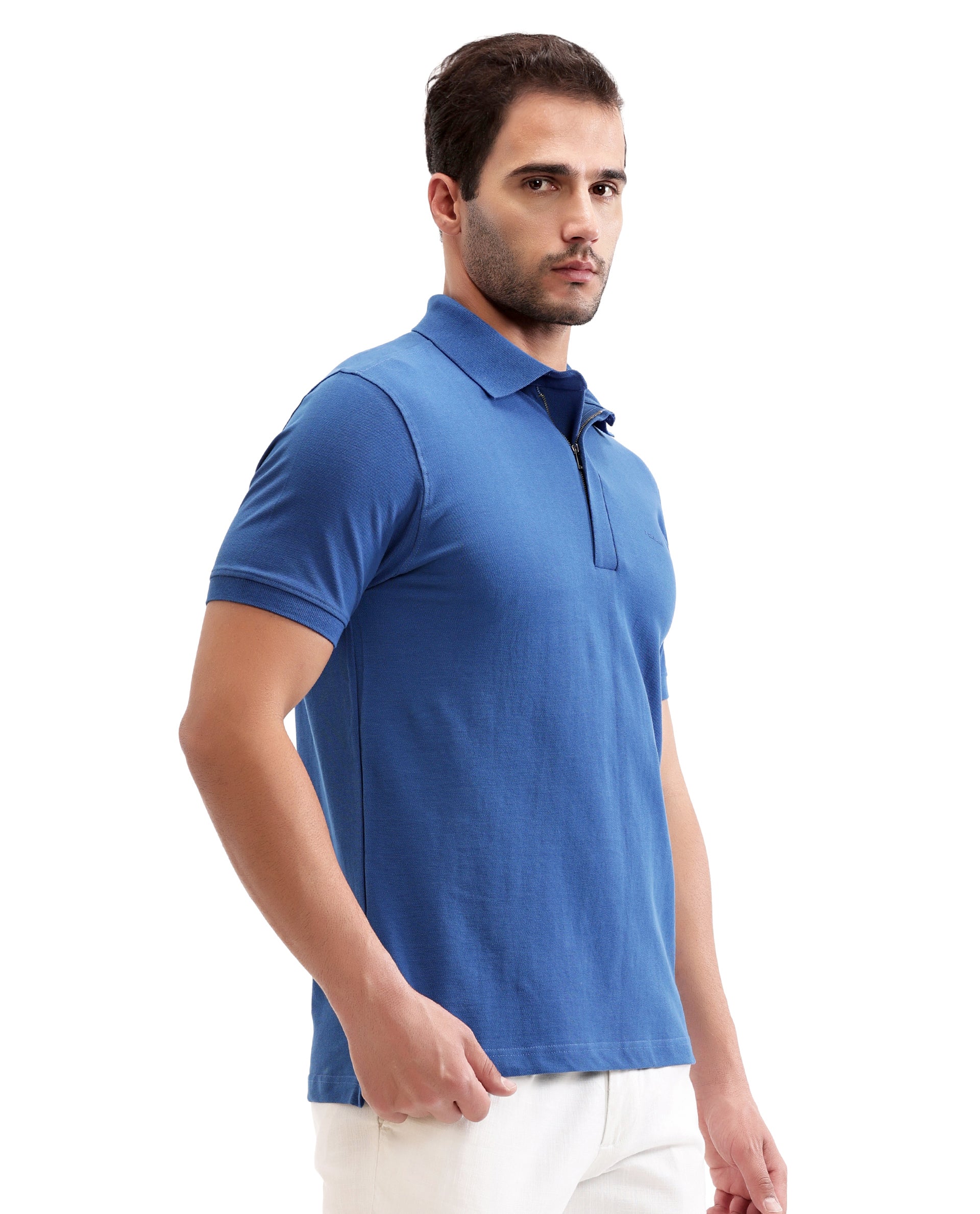 Imperial Prussian Blue Pique Polo with Concealed 7C Metal Zip, HD Print