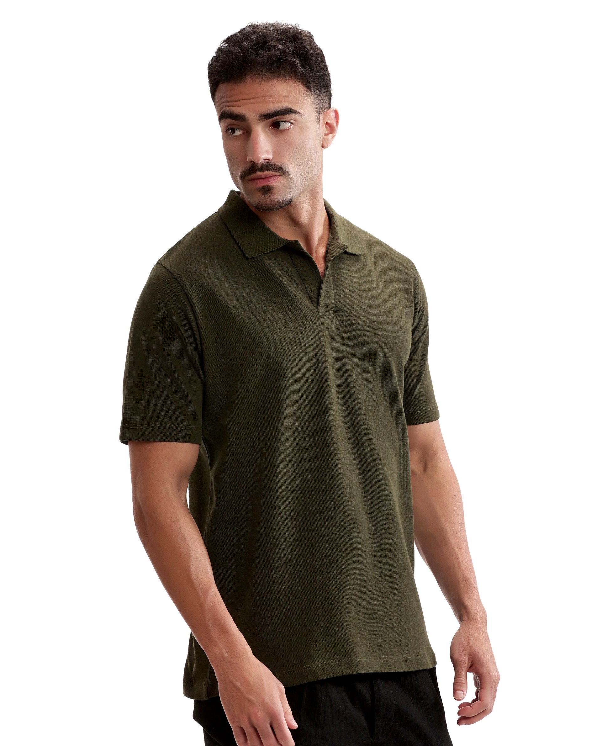 Vintage Olive Pique Johnny Collar Polo