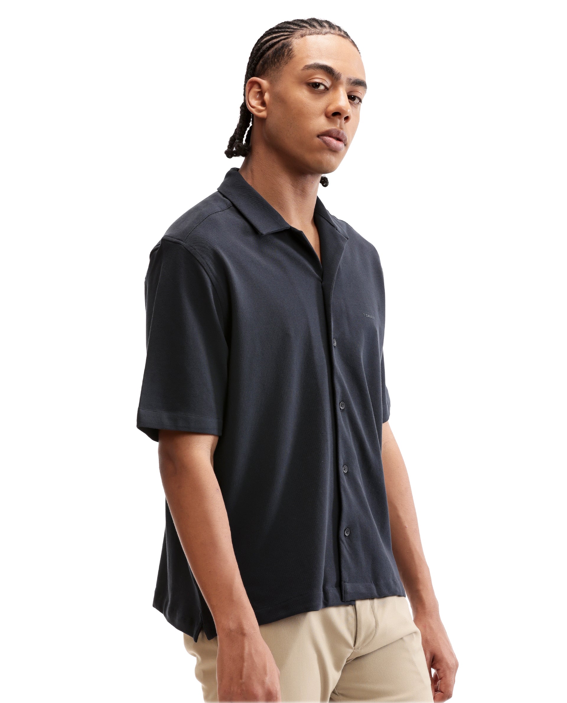 Midnight Navy Blue Pique Knit Shirt with HD Print