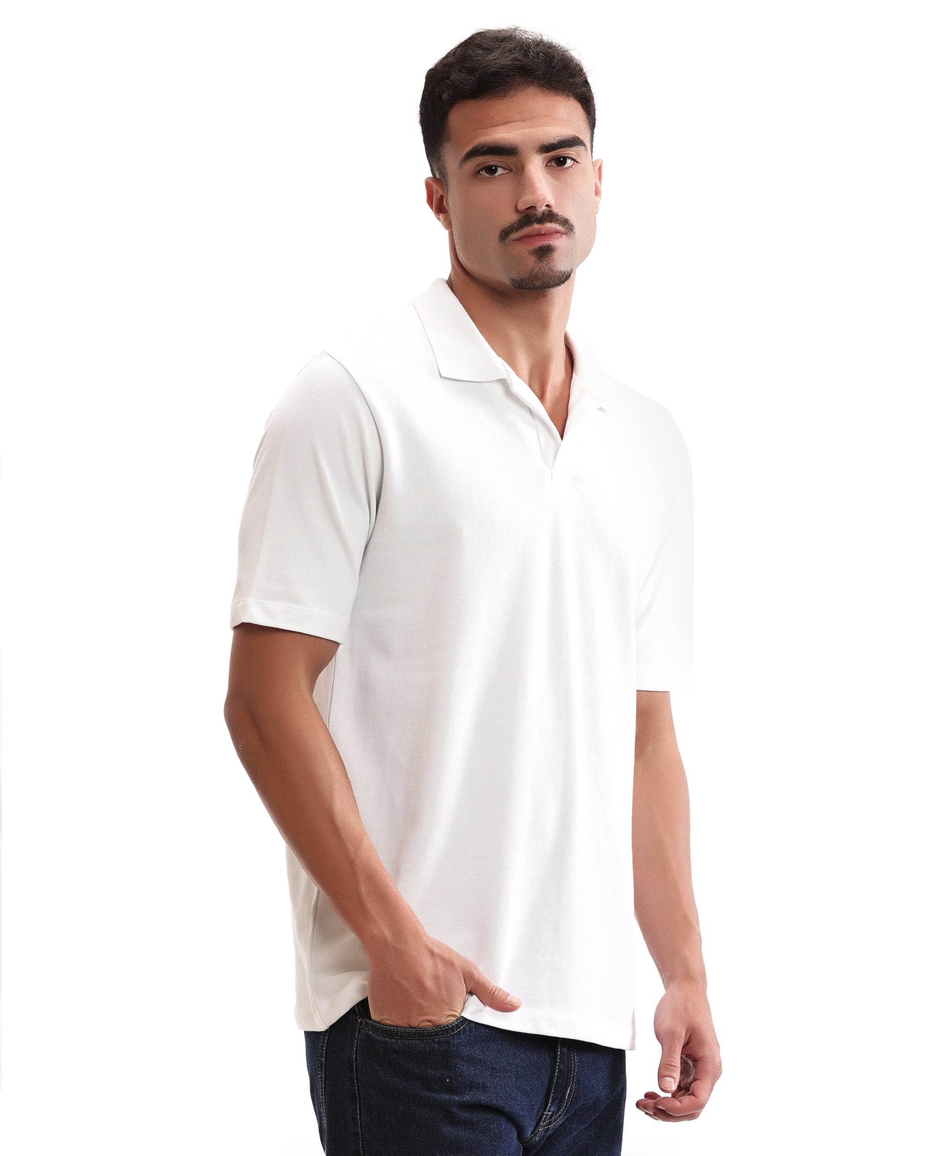 Pure White Pique Johnny Collar Polo
