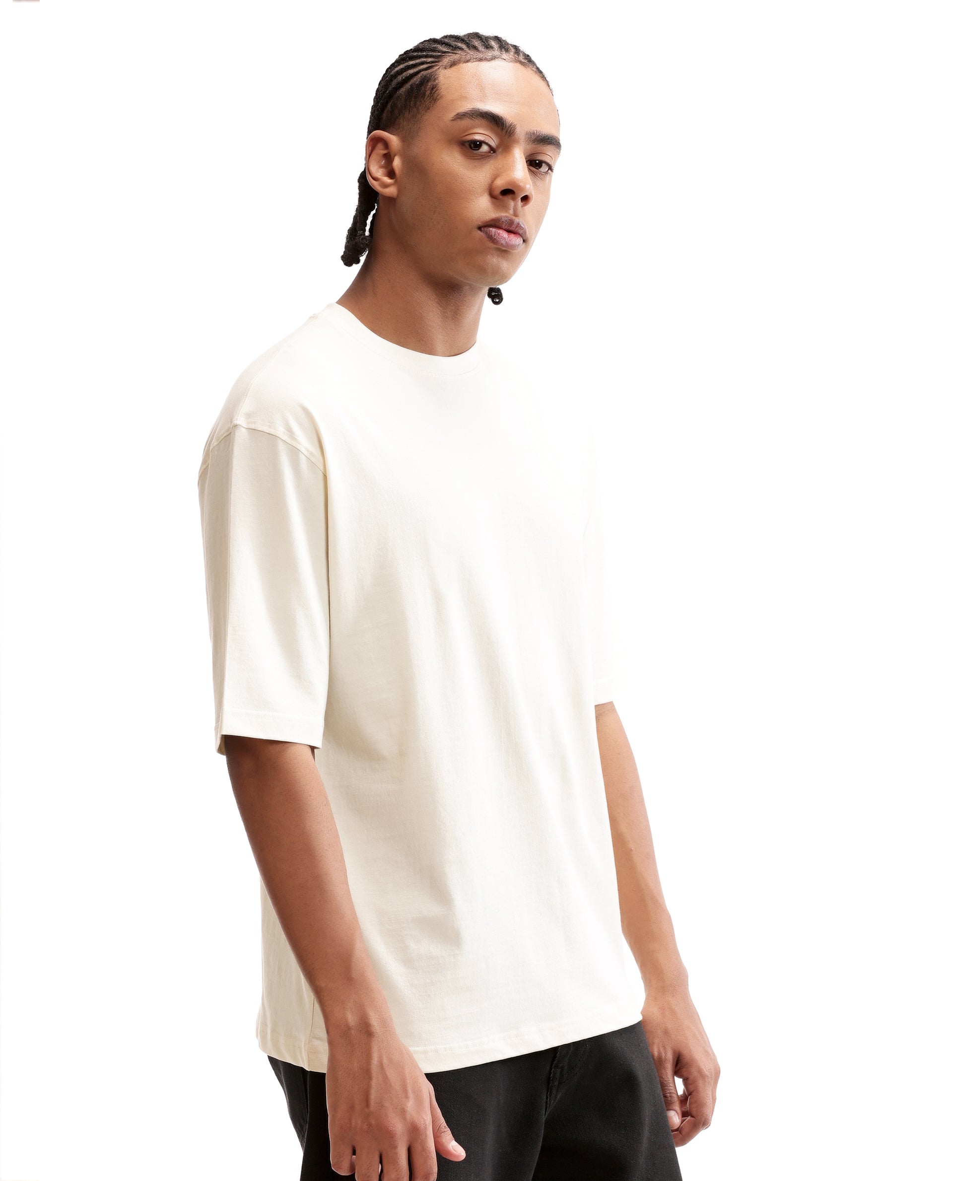 Ivory White Single Jersey Crew Neck Oversized T-Shirt