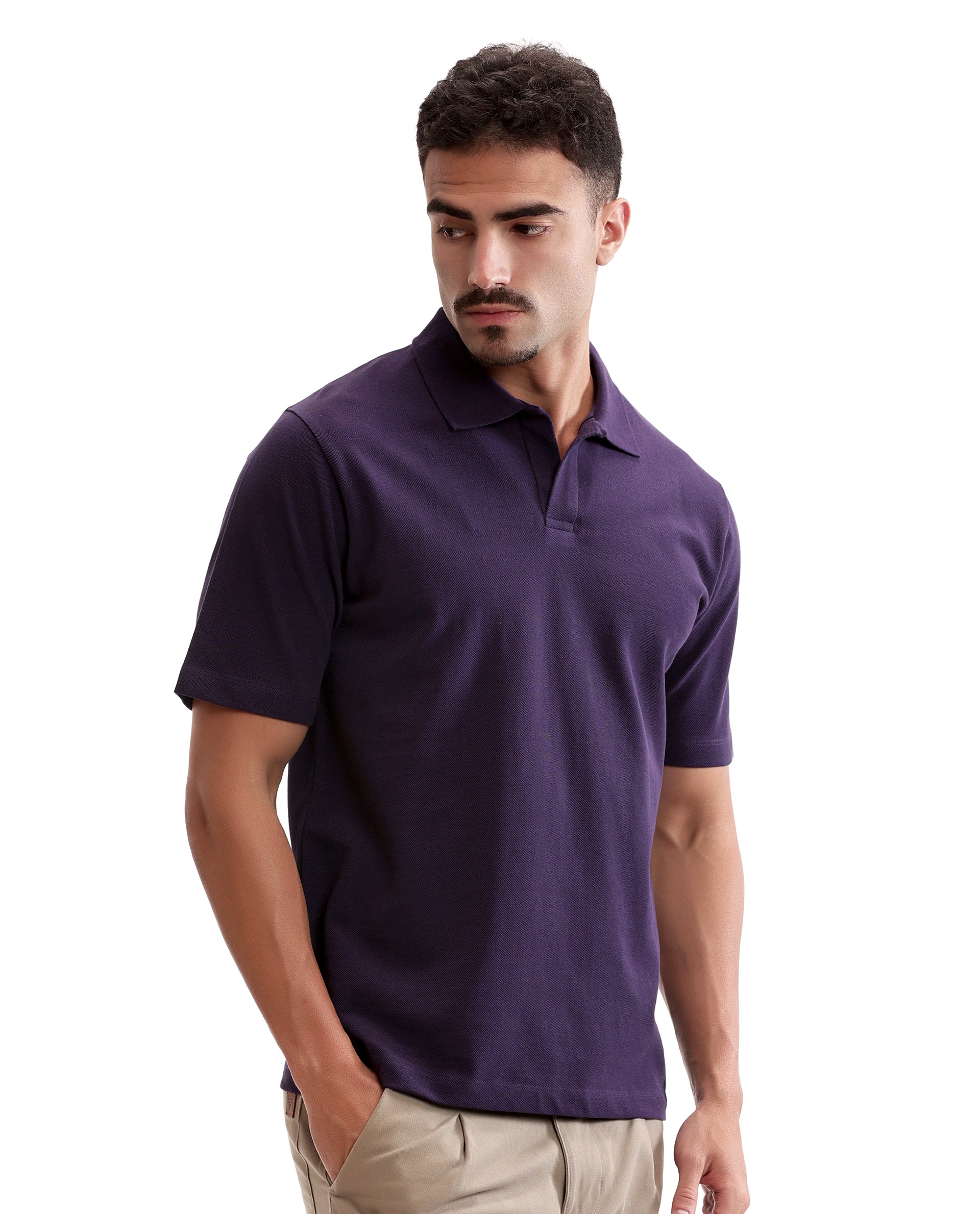 Deep Purple Pique Johnny Collar Polo