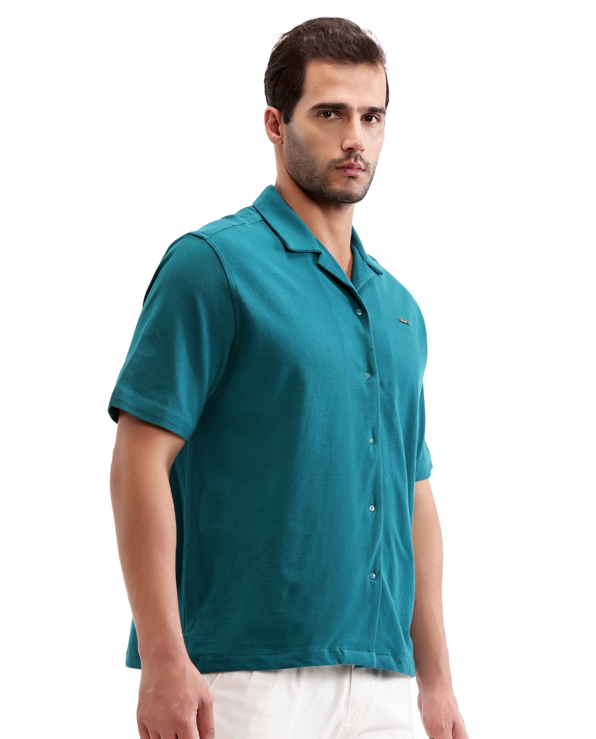Ocean Teal Pique Knit Shirt with 7C Engraved Snap Buttons, Gun Metal Badge
