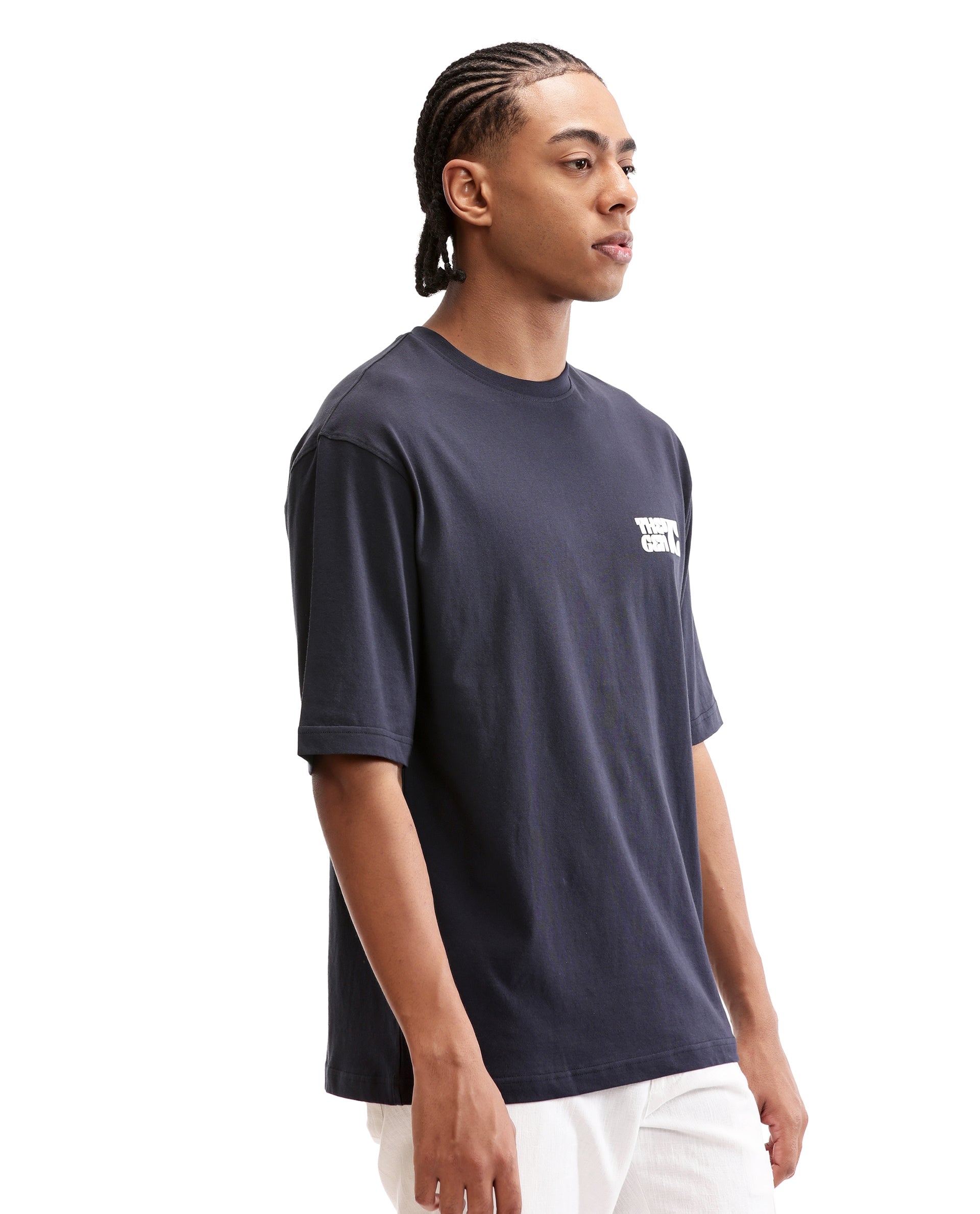 Midnight Navy Blue Single Jersey Crew Neck Oversized T-Shirt with 7C Premium HD Print