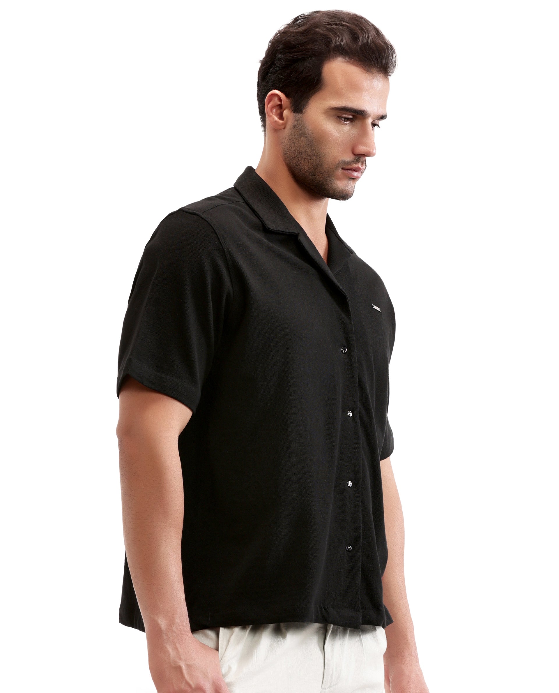 Charcoal Black Pique Knit Shirt with 7C Engraved Snap Buttons, Gun Metal Badge