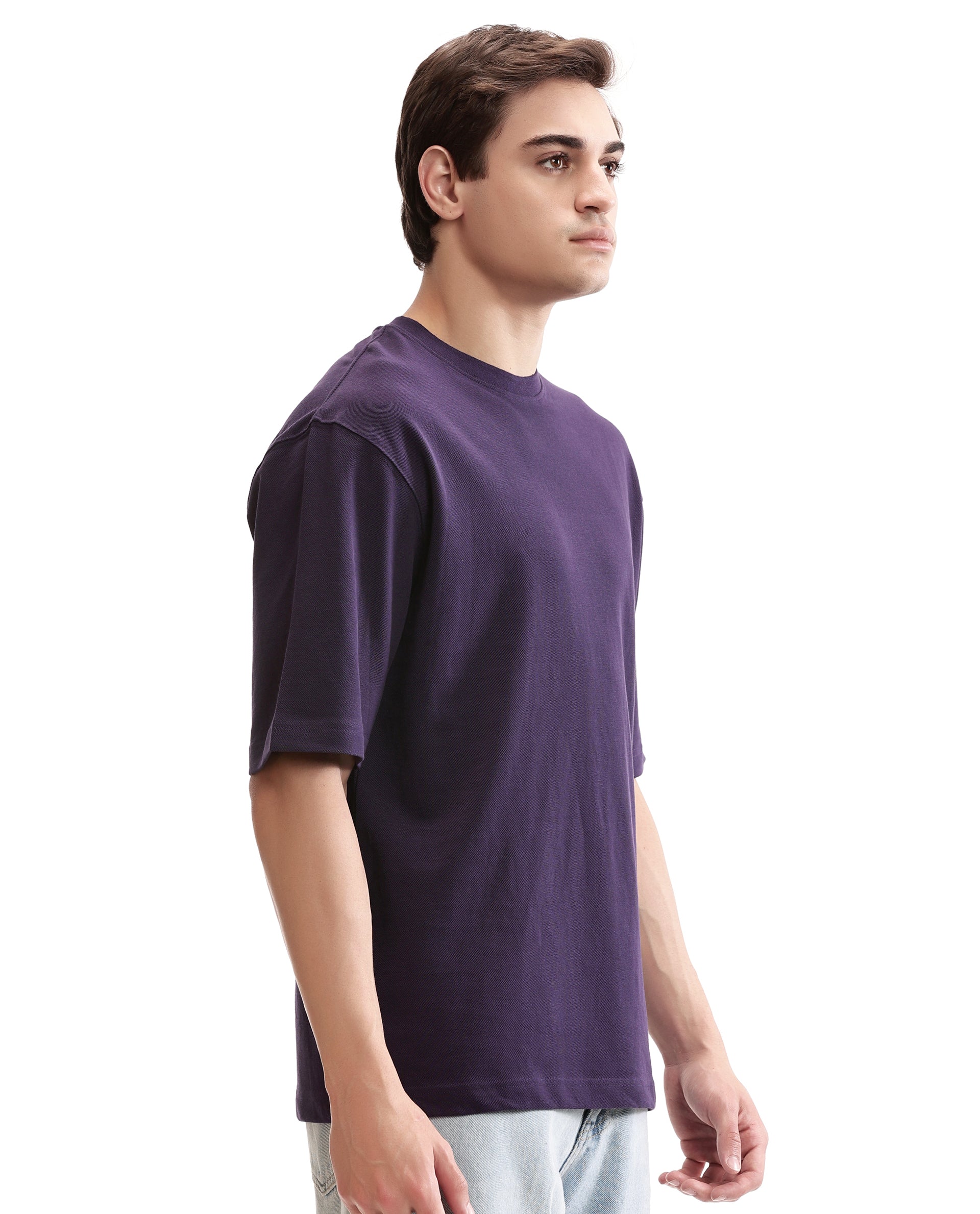 Deep Purple Pique Crew Neck Oversized T-Shirt